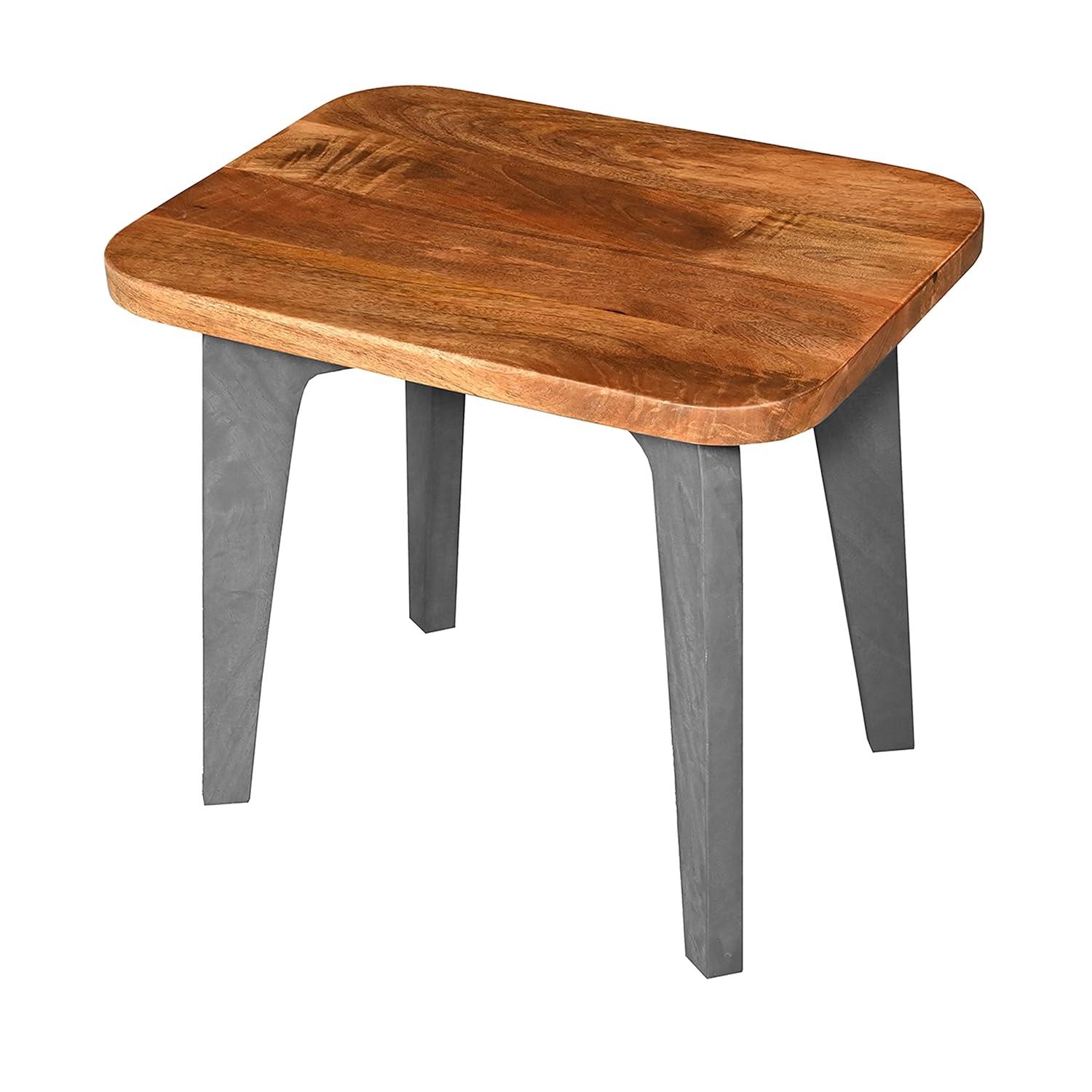 The Urban Port Wade 20-Inch Handcrafted Rectangular Side End Table, Solid Mango Wood, Inverted U Shape Legs, Natural Brown and Gray