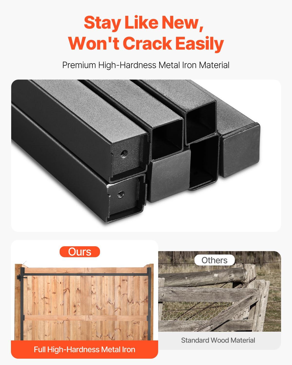 VEVOR Gate Building Kit, Fits 60 to 96 in Wide Openings, Up from 6 to 7 ft High Fence, Adjustable Gate Building Kit, Anti Sag Full Gate Frame Kit with Latch Lock, Screw, for Wooden Fence, Iron, Black