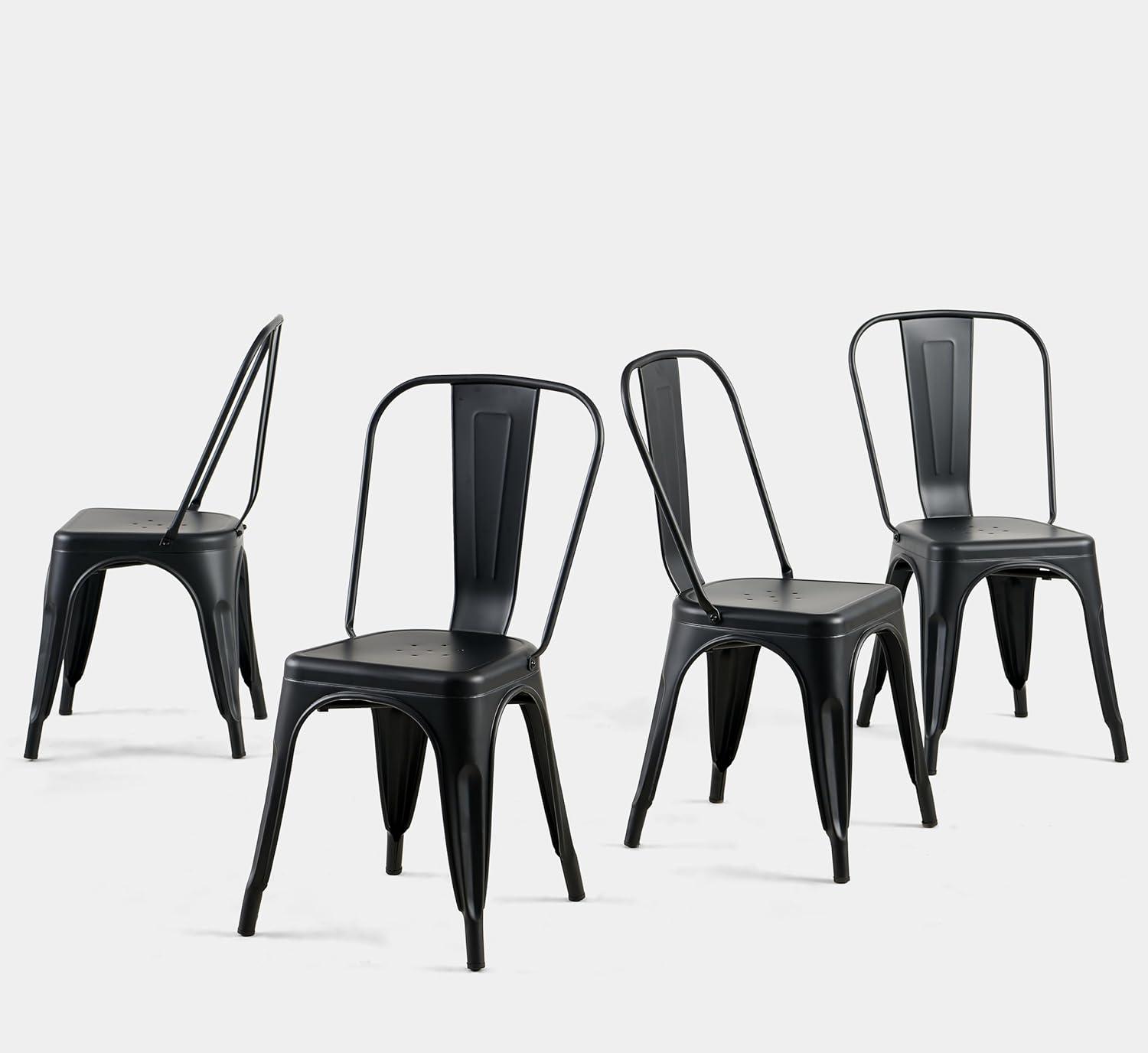 SOLEGGIATA Juego de 2 Sillas de Comedor de Metal Hierro Apilable Exterior/vintage/cocina Restaurante Mate Medianoche Negro