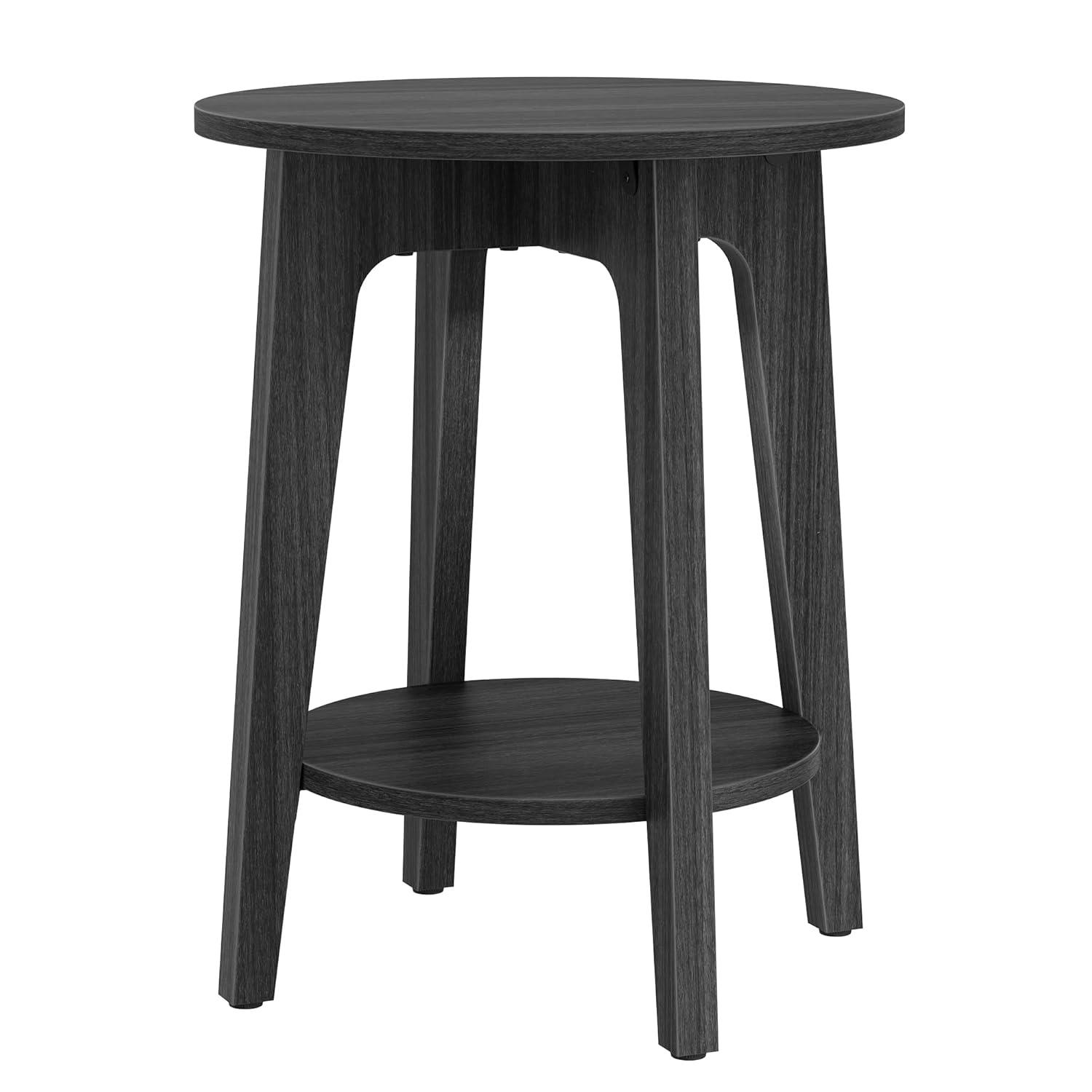 VASAGLE Side Table, Small Round End Table with Lower Shelf, Nightstand for Small Spaces, Living Room, Bedroom, Charcoal Gray ULET283T22