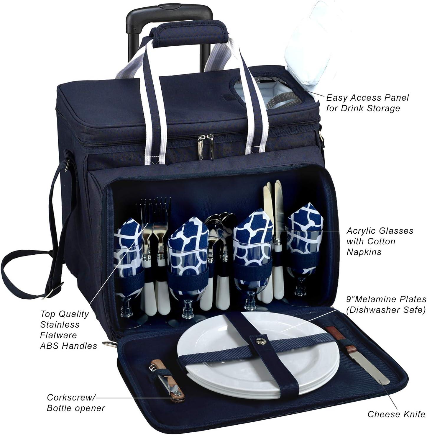 Picnic at Ascot Soft Sided Rolling Cooler with Four Person Picnic Set