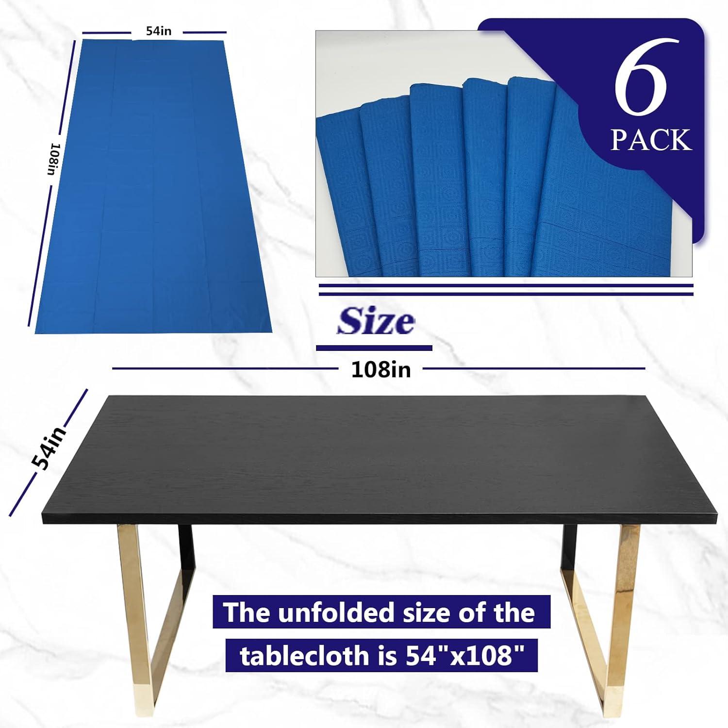 6 Pack Plastic Royal Blue Tablecloth for Parties, Rectangular Table Decorations, 54 x 108 Inches, Disposable Table Cover for Birthday, Graduation Party Supplies