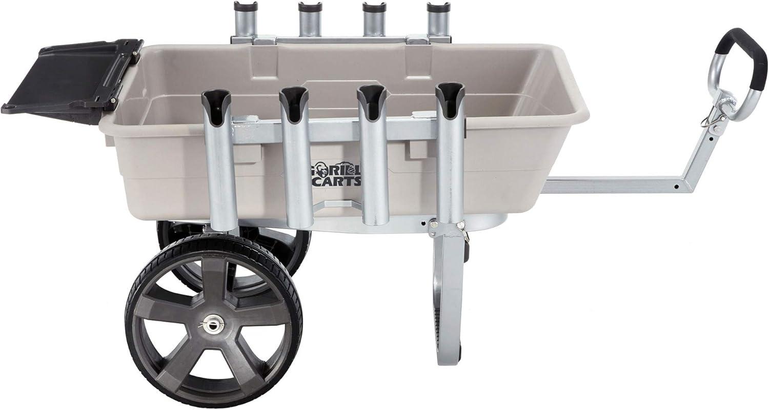 Gorilla Carts 200 Pound Capacity Foldable Heavy Duty Poly Fishing and Marine Outdoor Sporting Goods Utility Cart with Rod Holders and Bait Tray, Gray