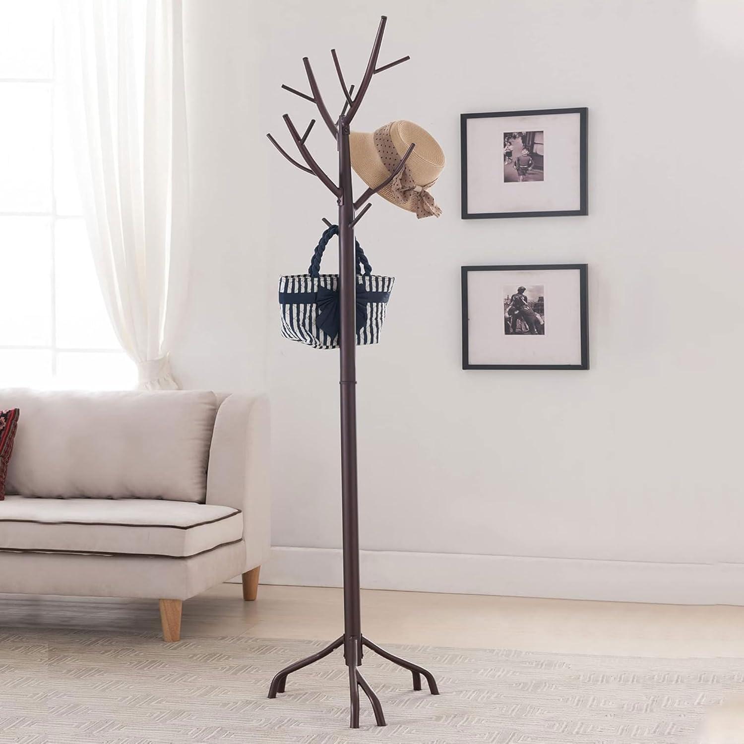 Bronze Metal Hall Tree Freestanding Coat and Hat Rack with Branches