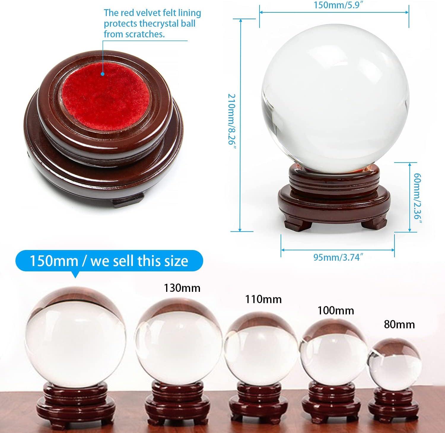 150mm Clear K9 Crystal Ball with Wooden Stand for Meditation and Photography