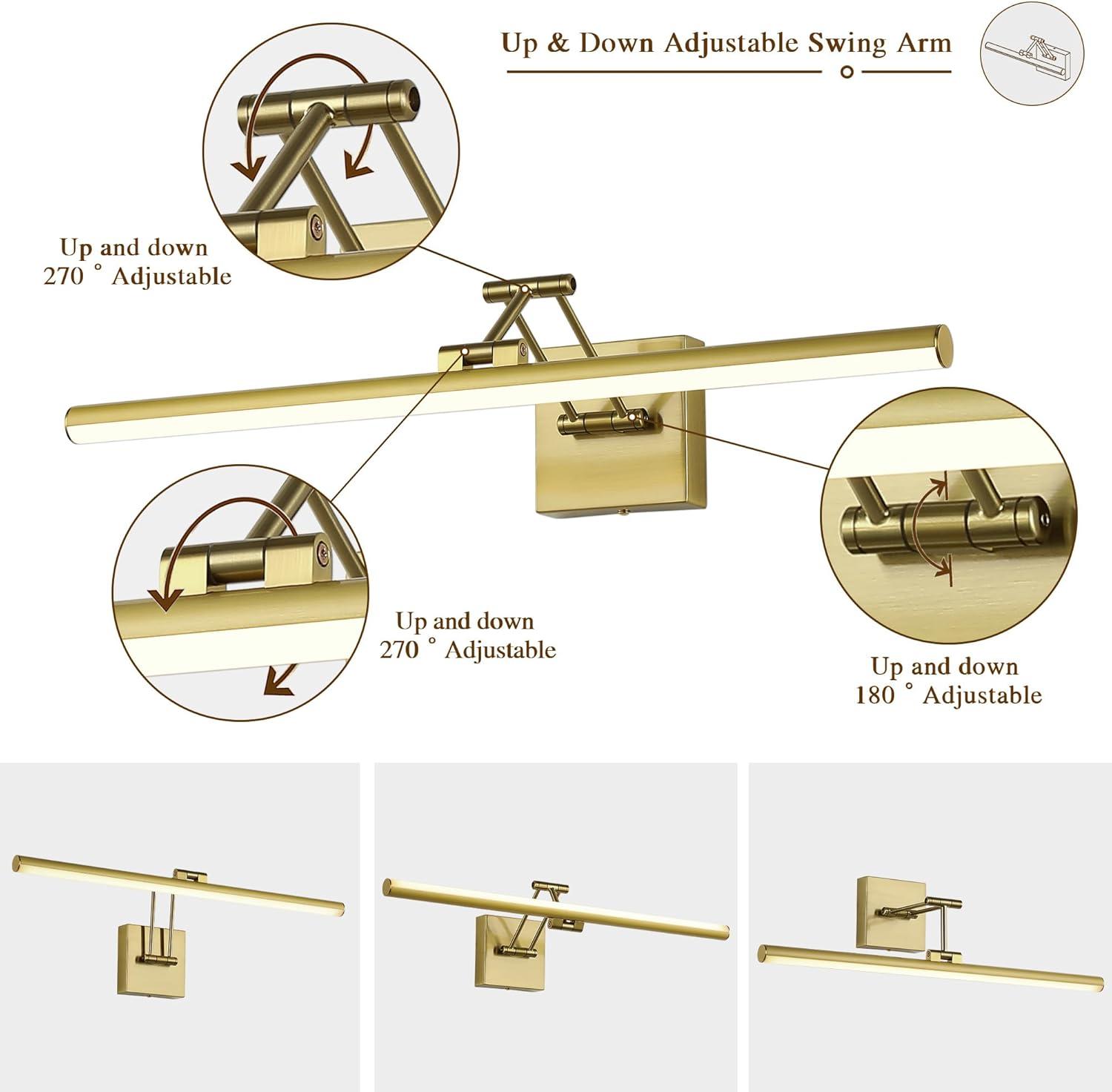 Joossnwell Hard-Wired Picture Light for Wall Brass Art Lighting Dimmable Gallery Light 23.39 inch Picture Frame Light with Adjustable Swing Arm for Painting Library Display Artwork Museum Warm White