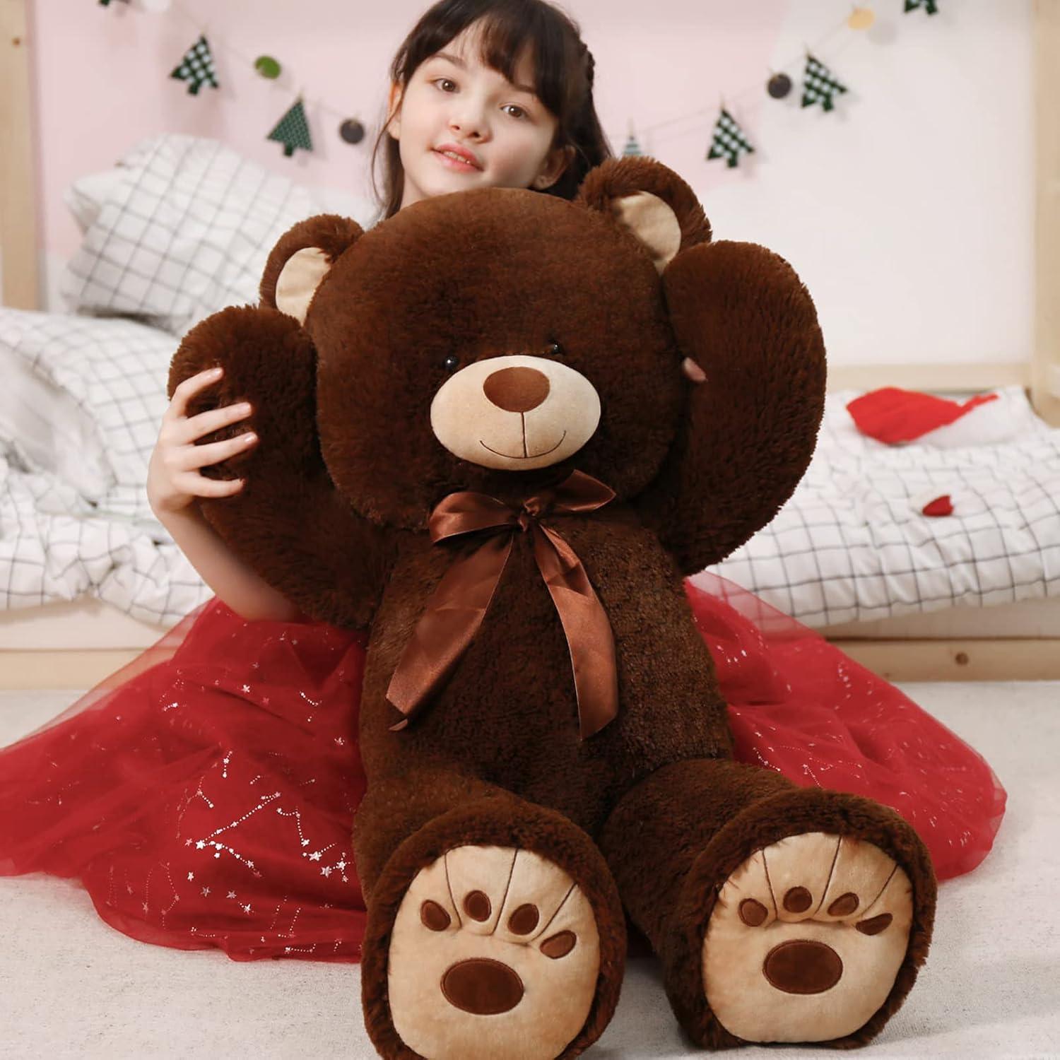 HollyHOME Teddy Bear Stuffed Animal Plush Giant Teddy Bears with Footprints Big Bear 36 inch Chocolate