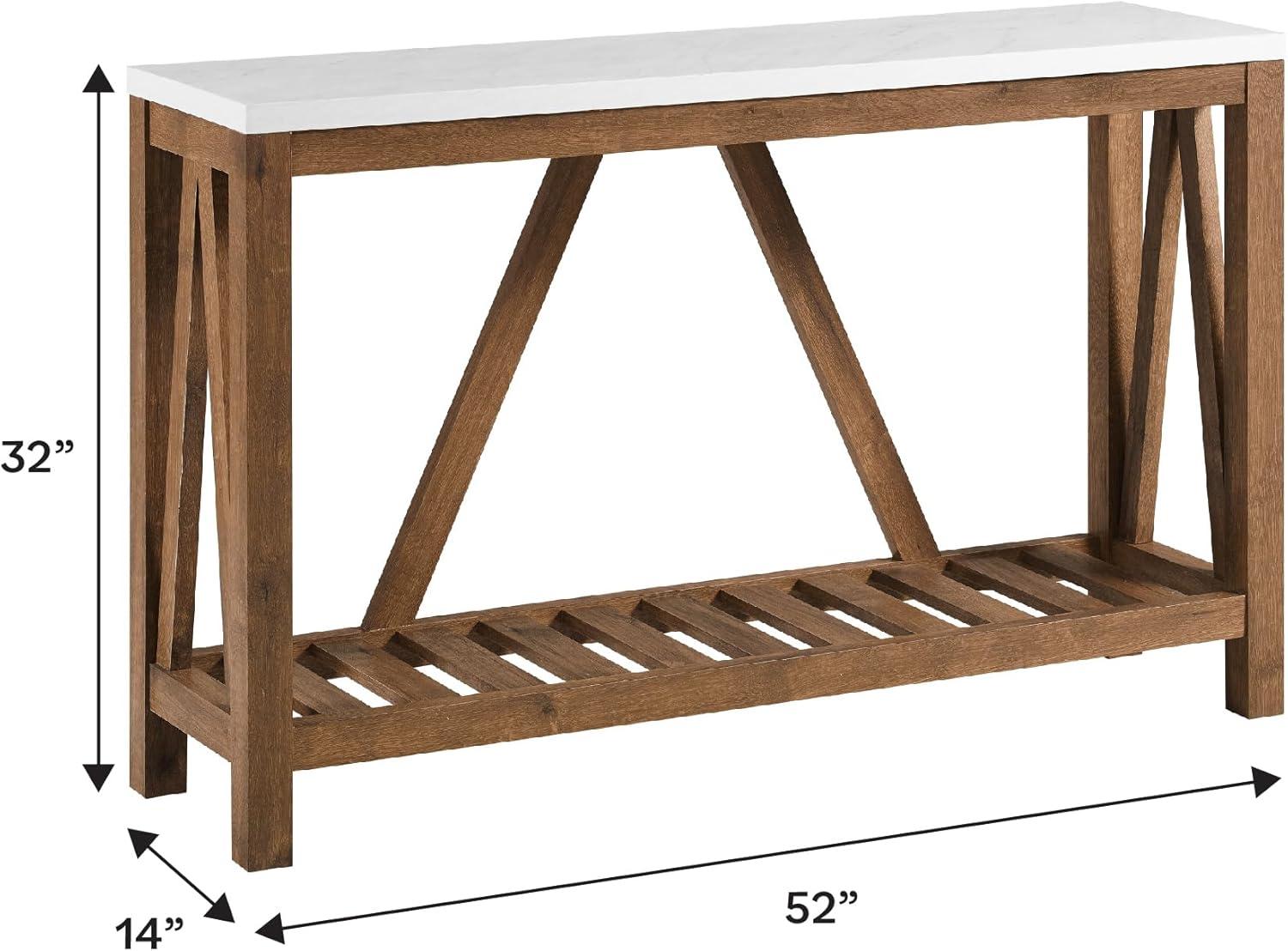 Walker Edison A-Frame 52" Faux-Marble Top Wood Console Table in White/Walnut