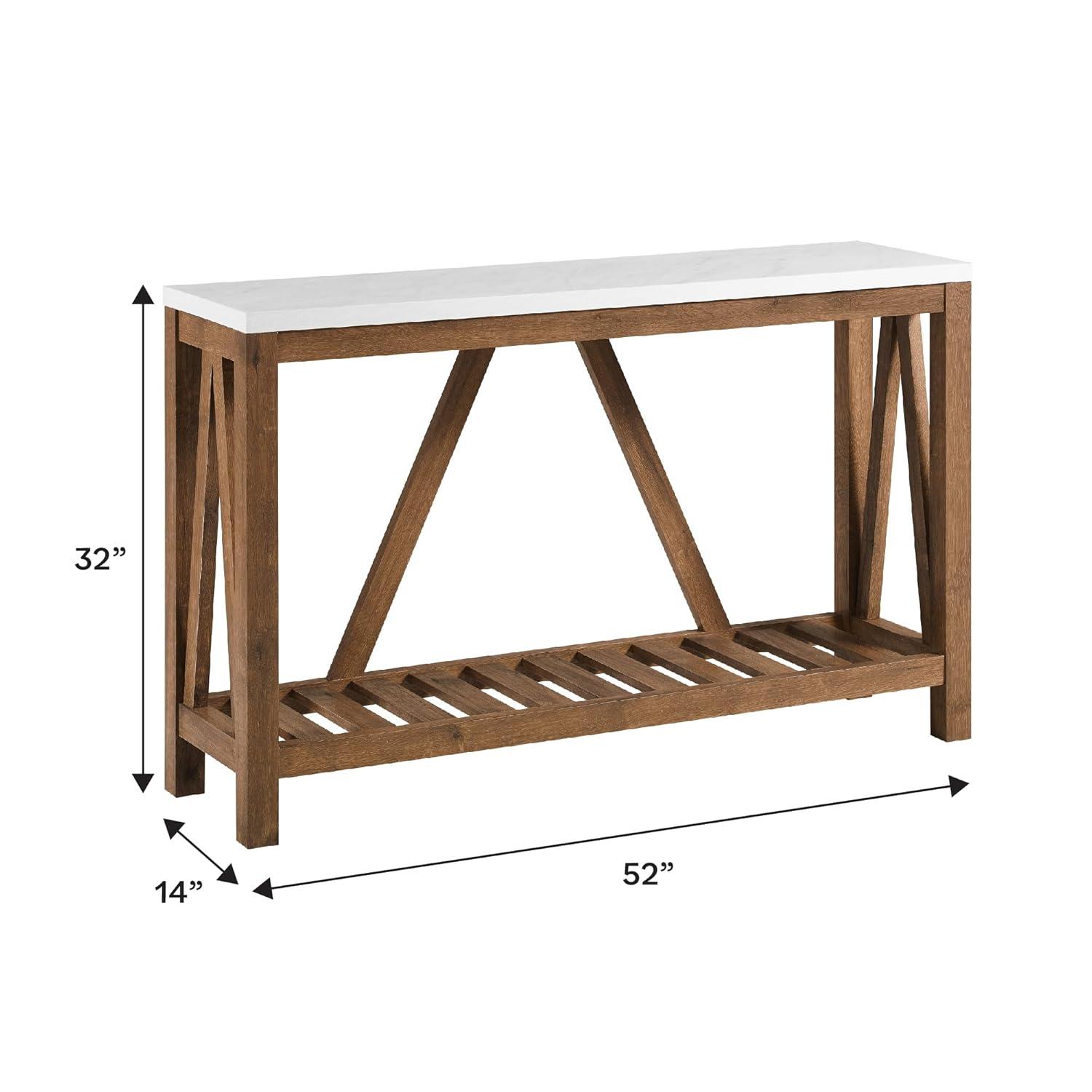 Walker Edison Modern Farmhouse Faux Marble and Walnut Entryway Table, Faux White Marble/Walnut