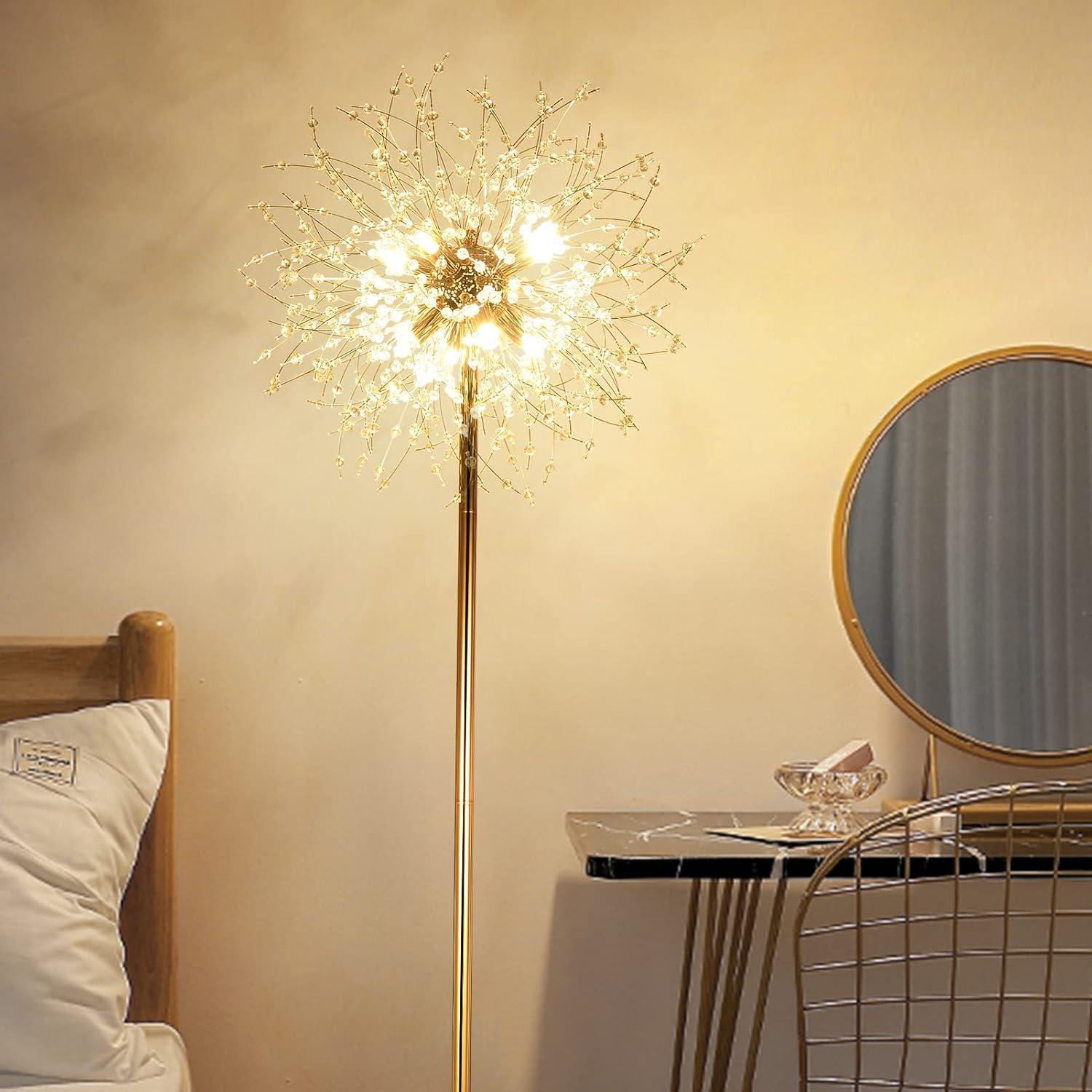 Gold Crystal Firework LED Floor Lamp with Metal Pole