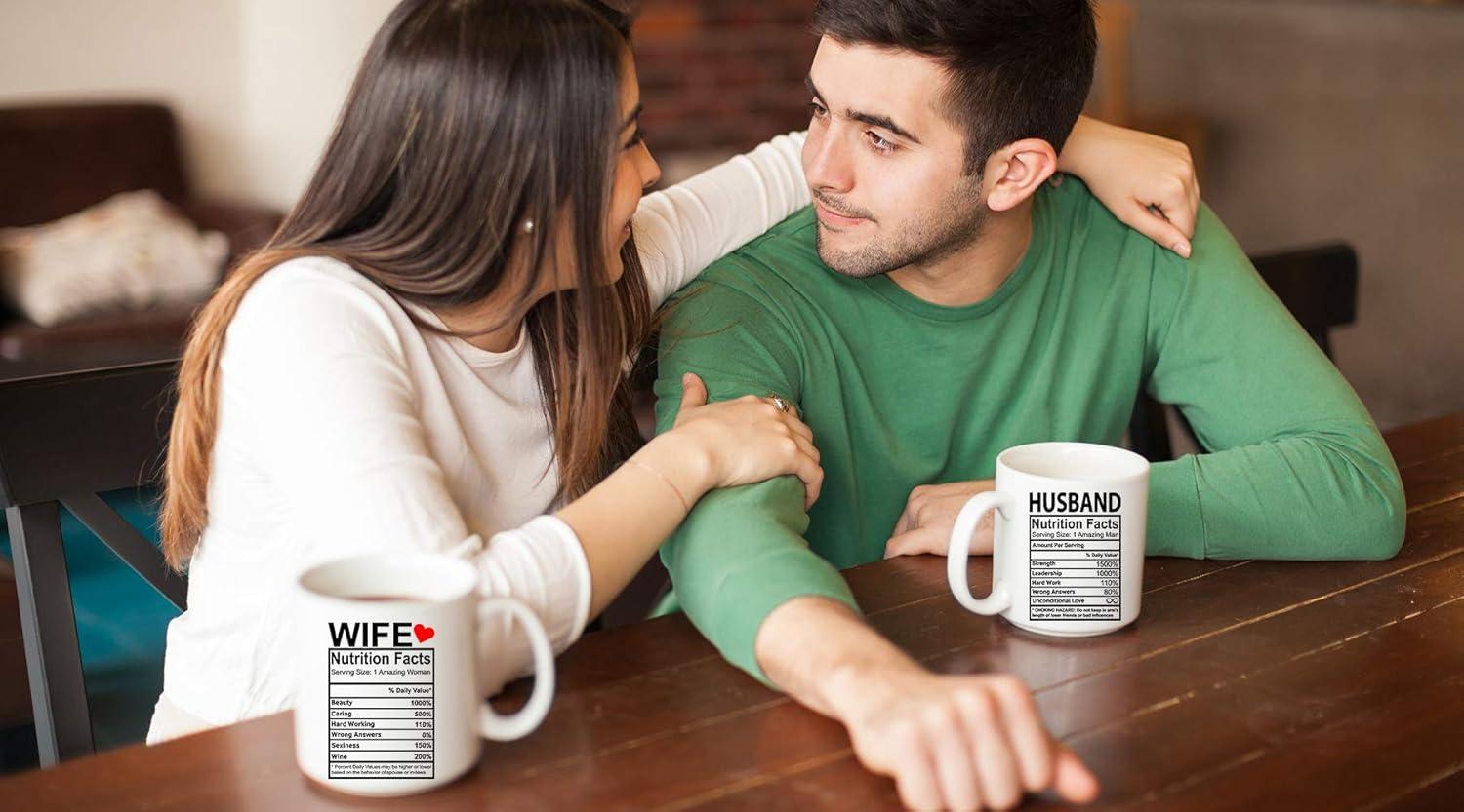 Husband Wife Nutritional Facts Couple White Ceramic Coffee Mug For Wedding Engagement Anniversary Husband And Wife & Valentines Day Gift (White 2 Mug)