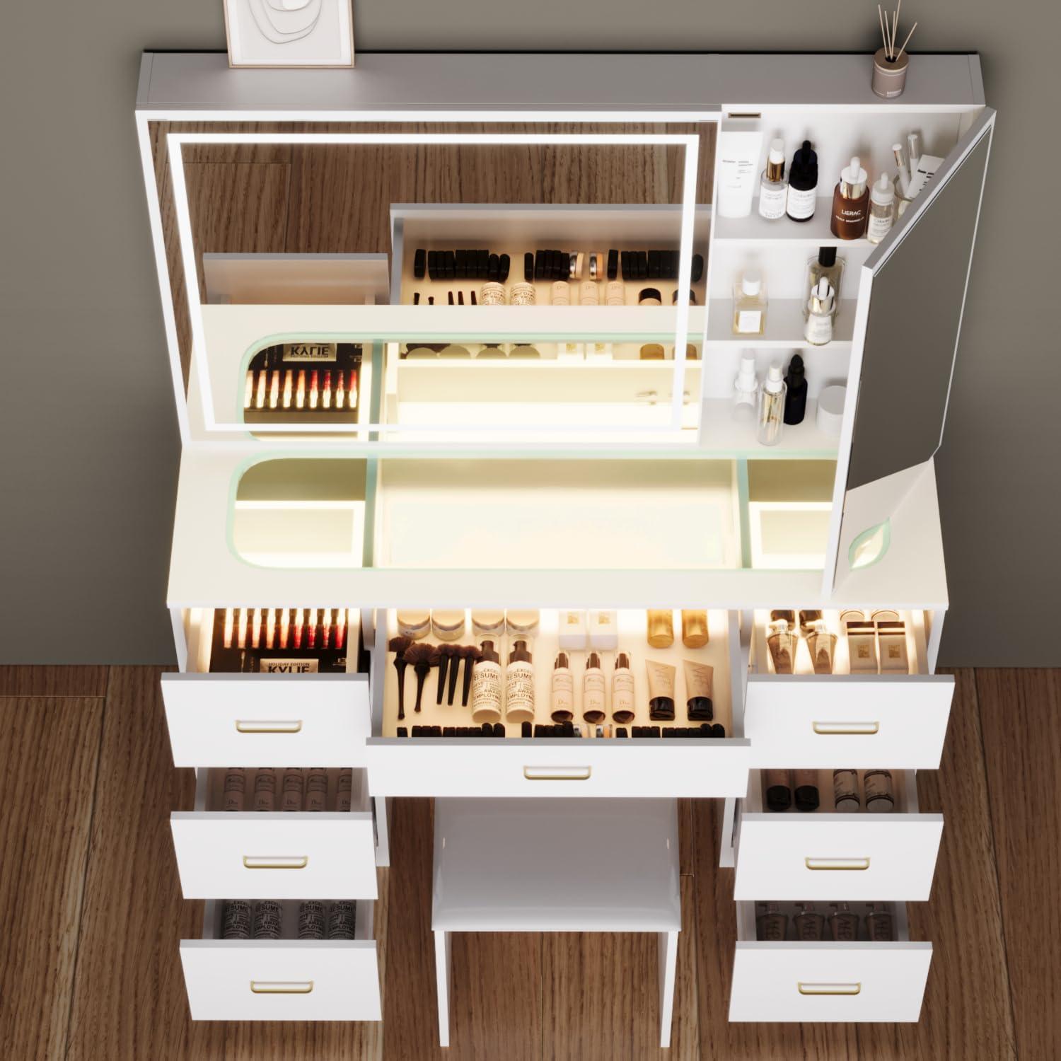 Vanity Desk with Lighted Mirror,Makeup Table with 7 Drawers,Wildhome Brand,Adult Age Group