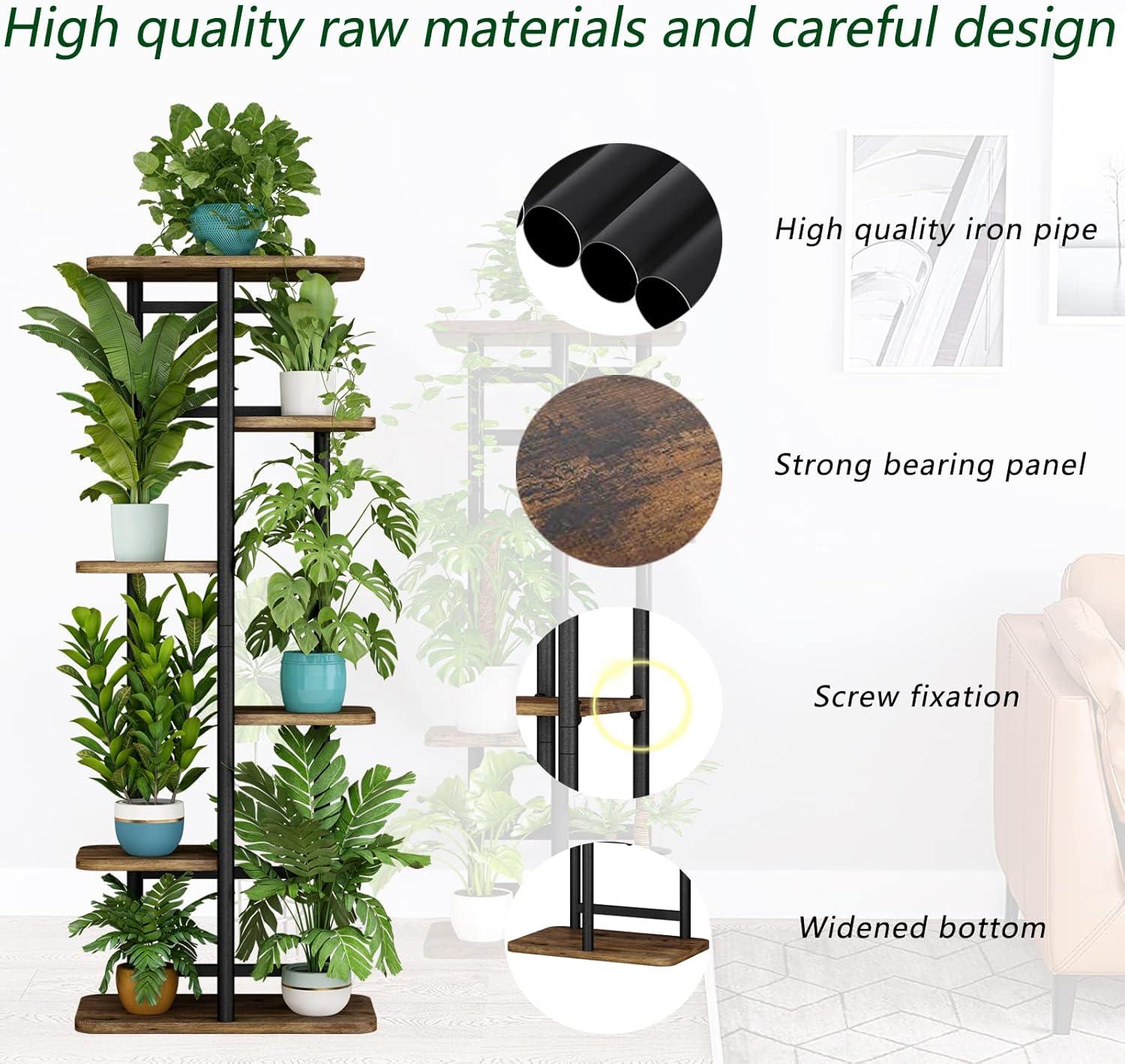 Black and Brown 6-Tier Iron and MDF Plant Stand