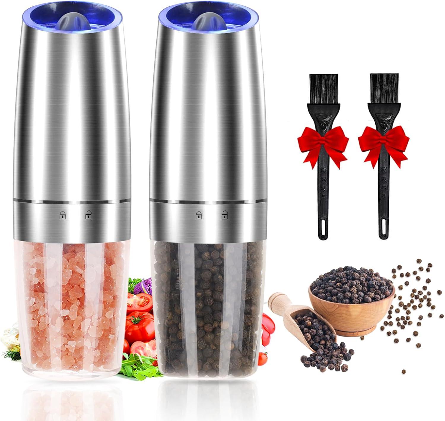 Automatic Silver Electric Salt and Pepper Grinder Set with LED Light