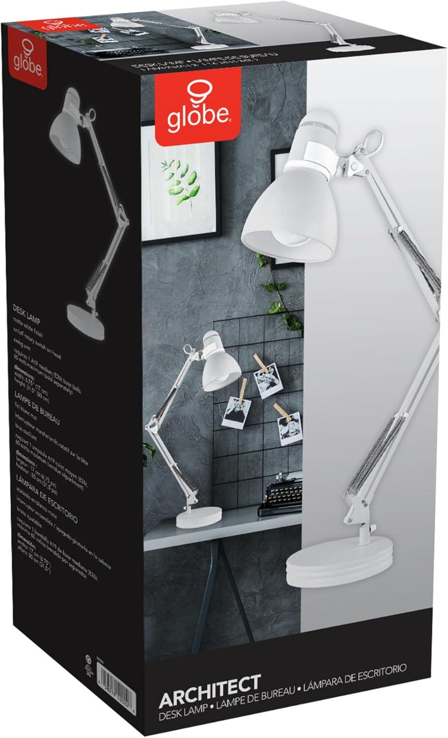 28" Architect Swing Arm Kids' Desk Lamp Matte White - Globe Electric: UL Listed, Metal Shade, 60W Max