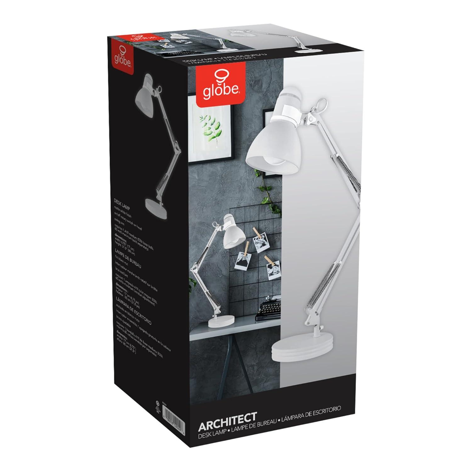 28" Architect Swing Arm Kids' Desk Lamp Matte White - Globe Electric: UL Listed, Metal Shade, 60W Max