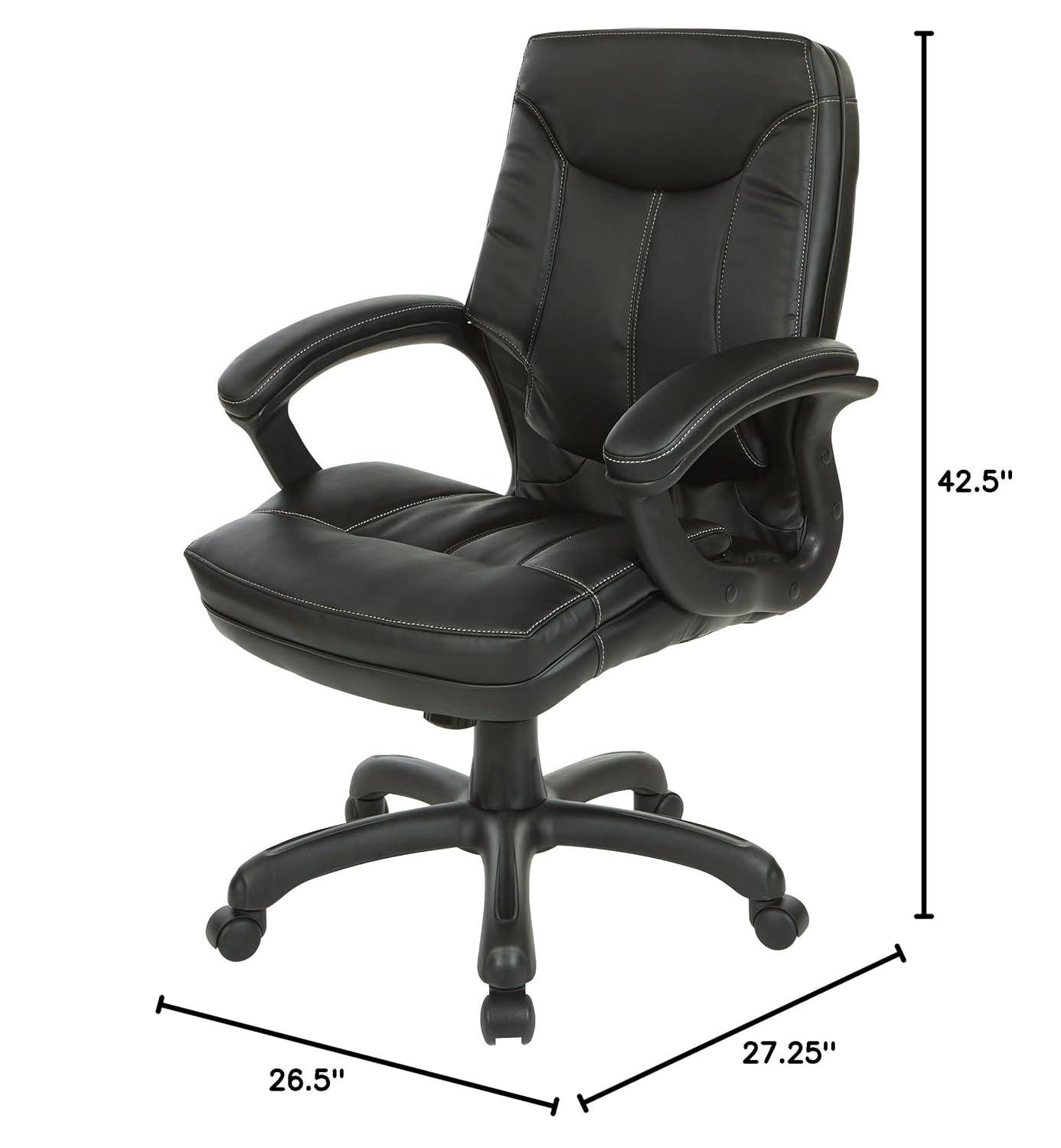 Executive Mid Back Black Faux Leather Chair with Contrast Stitching