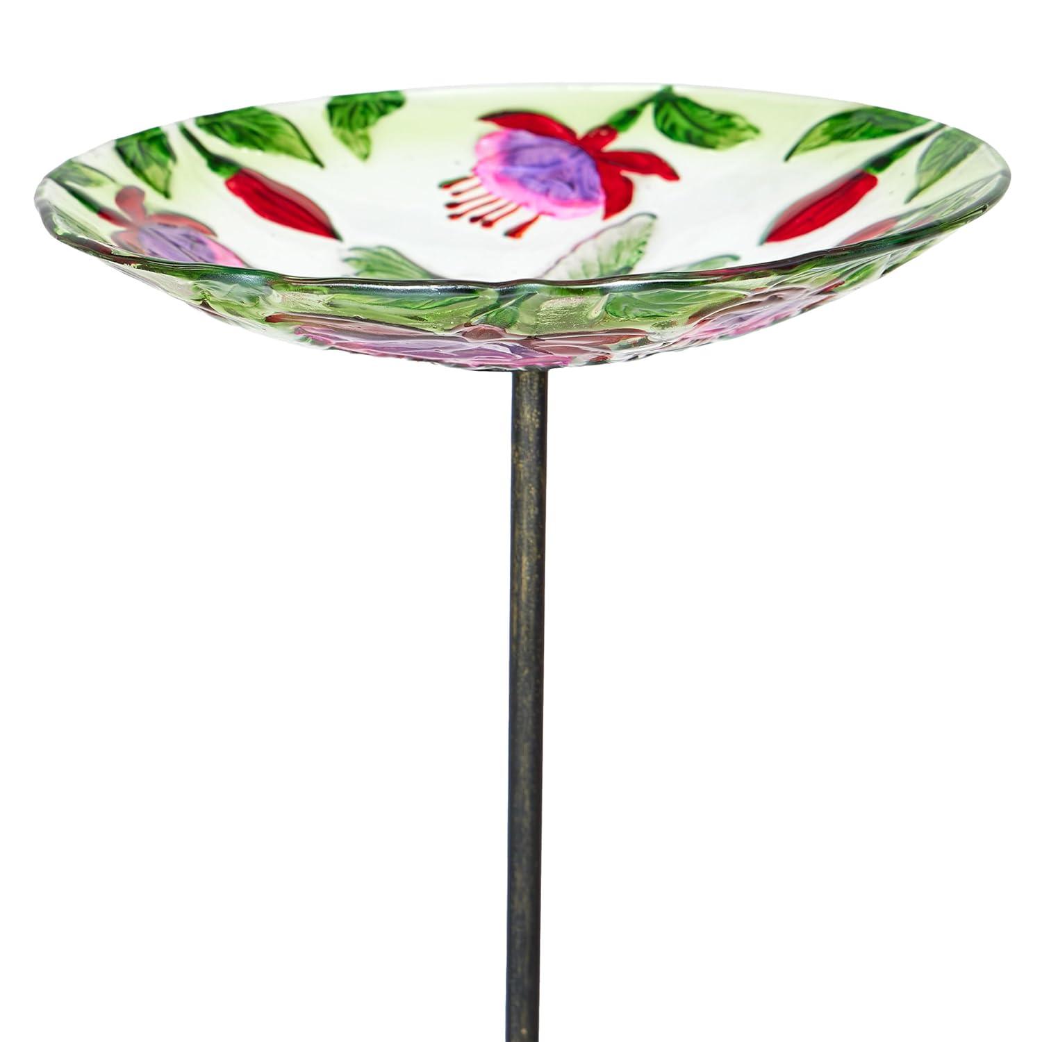 Alpine Glass Stake Bird Bath with Flowers and Hummingbird | Wayfair