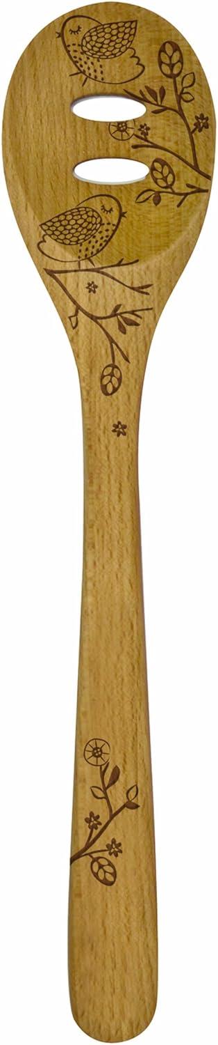 12" Beechwood Slotted Spoon with Laser Etched Woodland Design