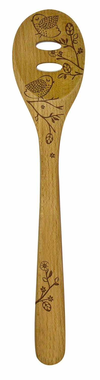 Talisman Designs Laser Etched Beechwood Slotted Spoon, Woodland Collection, Set of 1