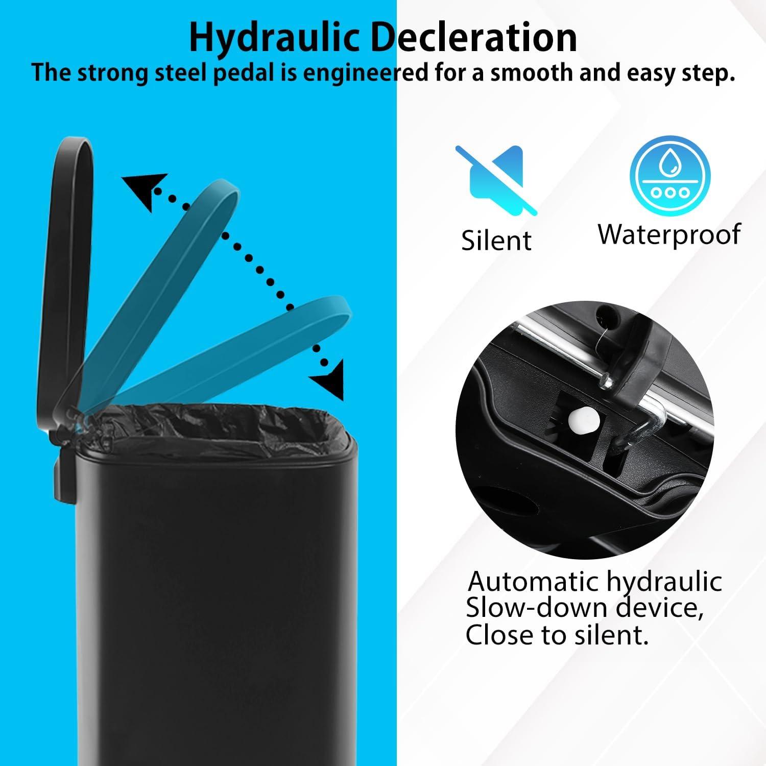 CL.HPAHKL 13 Gallon (50L)Trash Can ,Kitchen Trash Can, Stainless Steel with Lid, Foot Pedal and Inner Bucket, Fingerprint-Resistant Soft Close Lid Garbage Can, Pedal Rubbish Bin for Home Office