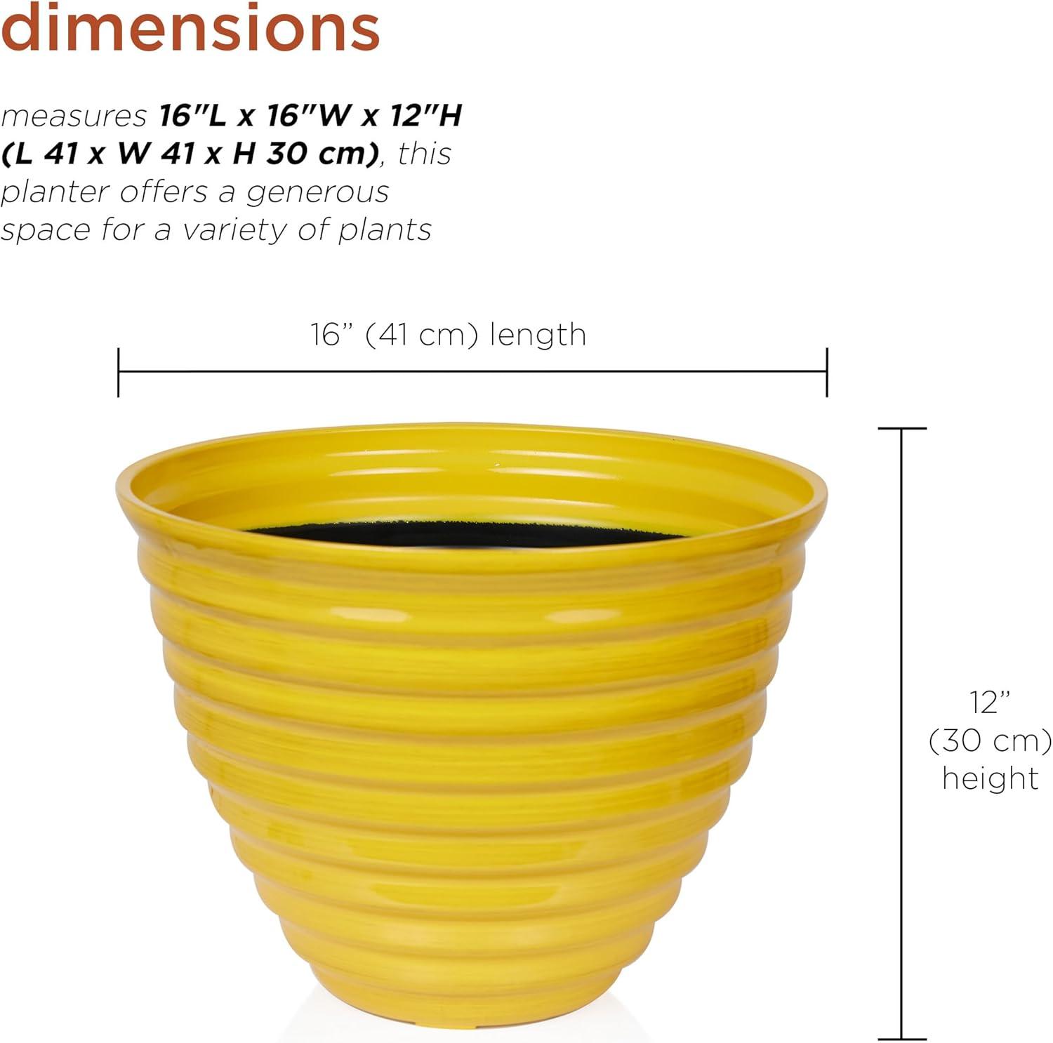 Alpine 16" Yellow Glazed Plastic Indoor/Outdoor Planter