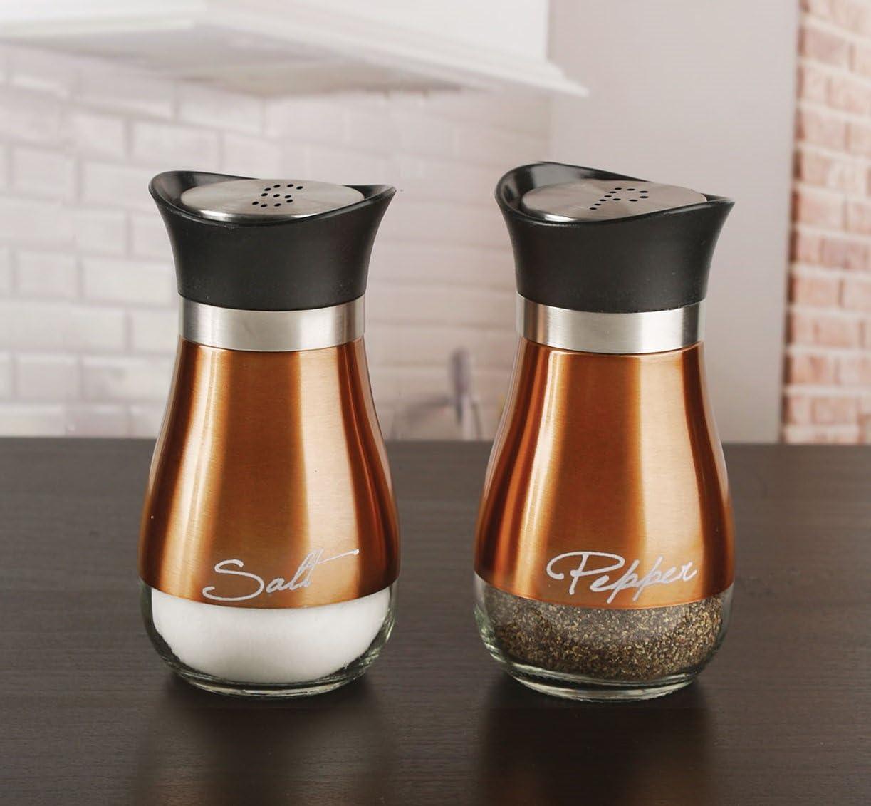 Circleware, Cafe Contempo Copper and Glass Salt and Pepper Shaker Set, Set of 2, 4.42oz each
