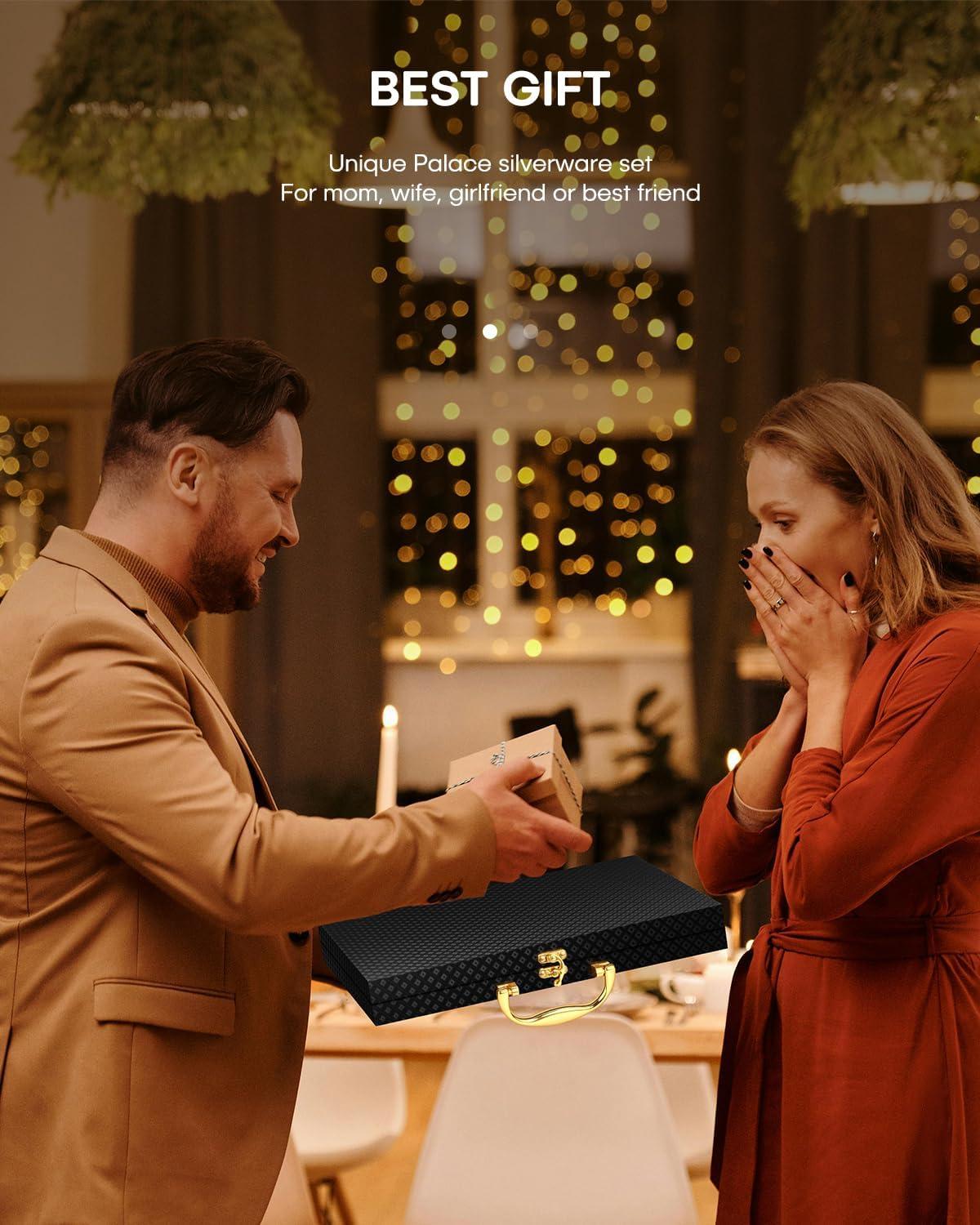 Astoria Grand 24-Piece Stainless Steel Royal Silverware Set for 4 - Complete Cutlery Set with Forks, Spoons, Knives, and Gift Box