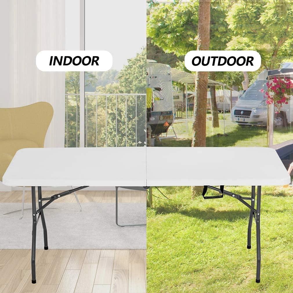 CL.HPAHKL 4 ft Folding Table with 3 Adjustable Height, Small Plastic Foldable Table with Carrying Handle, Portable Camping Table Fold in Half for Indoor Outdoor Camping, Picnic and Party, White