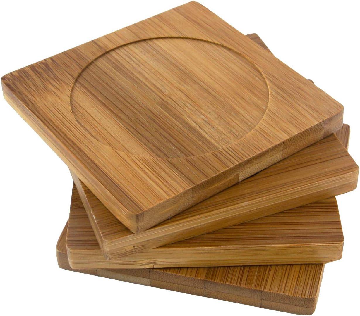 Eco-Friendly Natural Bamboo Square Coaster Set - 4 Pieces