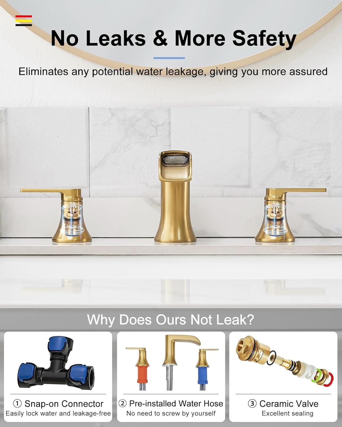 Brushed Gold Brass Double Handle Waterfall Bathroom Faucet