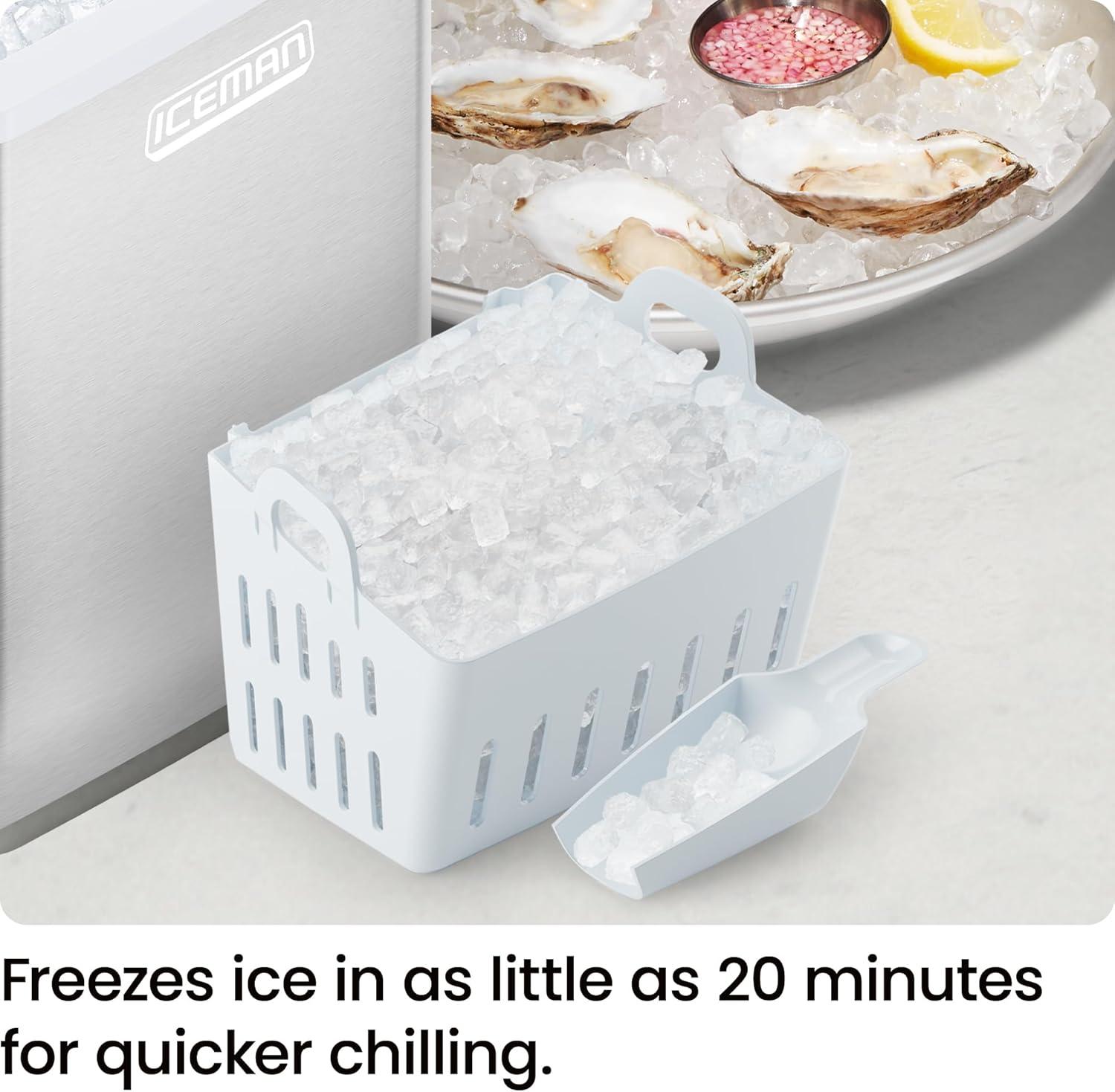 Iceman Pebble Countertop Ice Maker with Ice Scoop and Basket - Stainless Steel, New