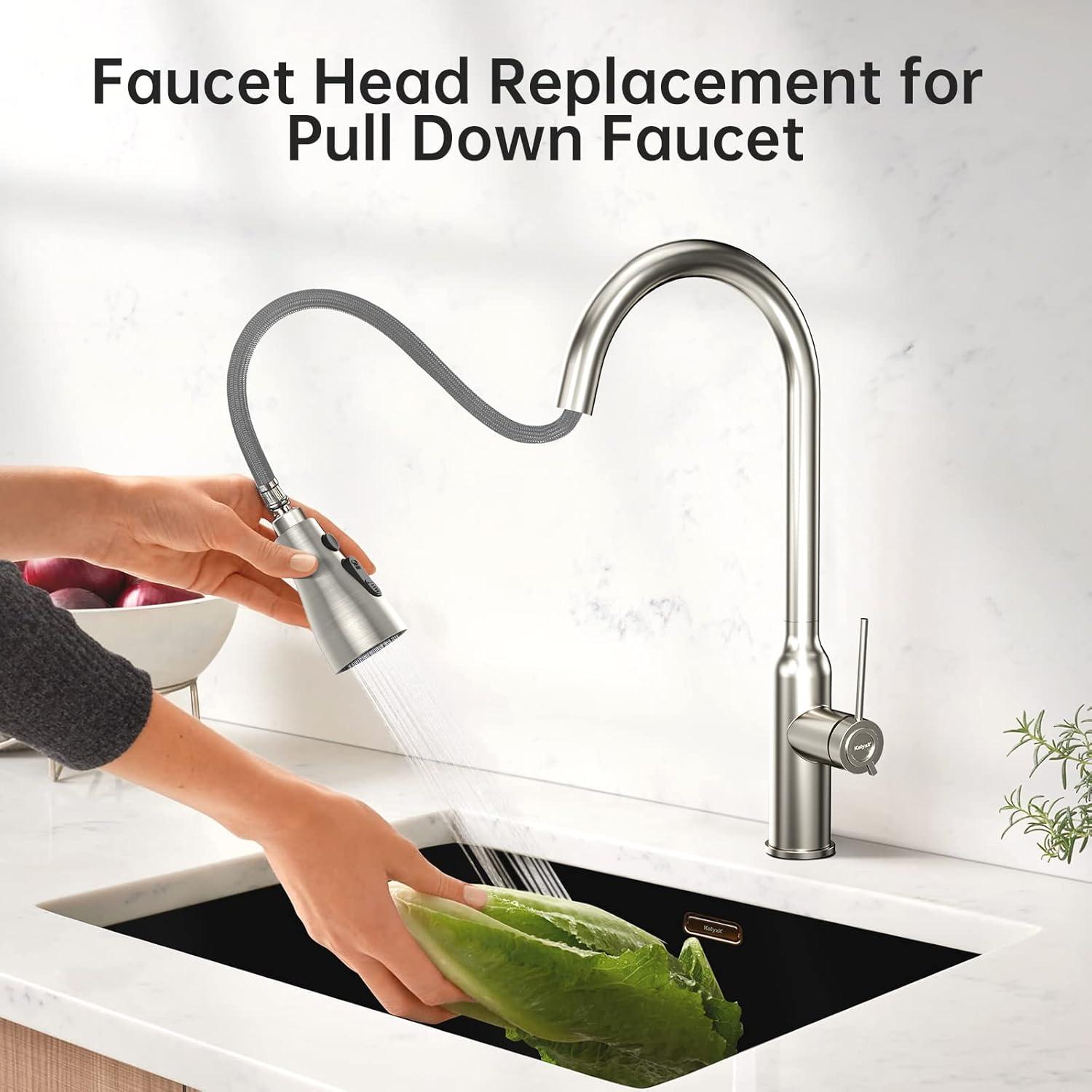 Spring Pull Down Kitchen Faucet Head Replacement for Kitchen Faucet, 3-Modes & 7 Adapters Brushed Nickel Finished