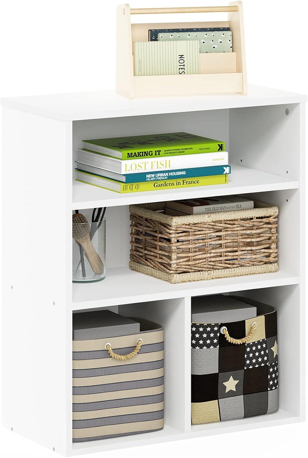 Furinno 3-Tier Open Bookcase Multipurpose Display Rack 3-Cube Storage Bookshelf Cabinet with Adjustable Shelves,White