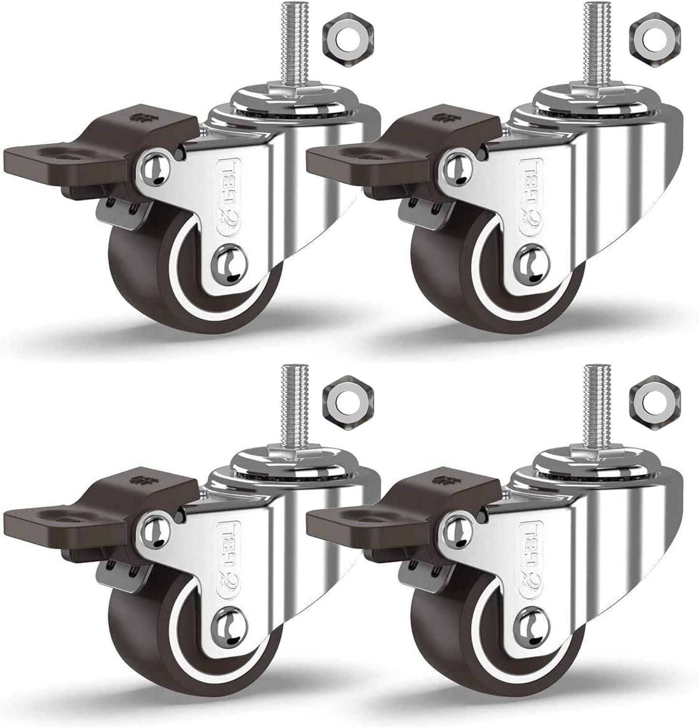 GBL Polyurethane 1 in Swivel Casters with Brakes, Silver, 4 Count, 4 Pack