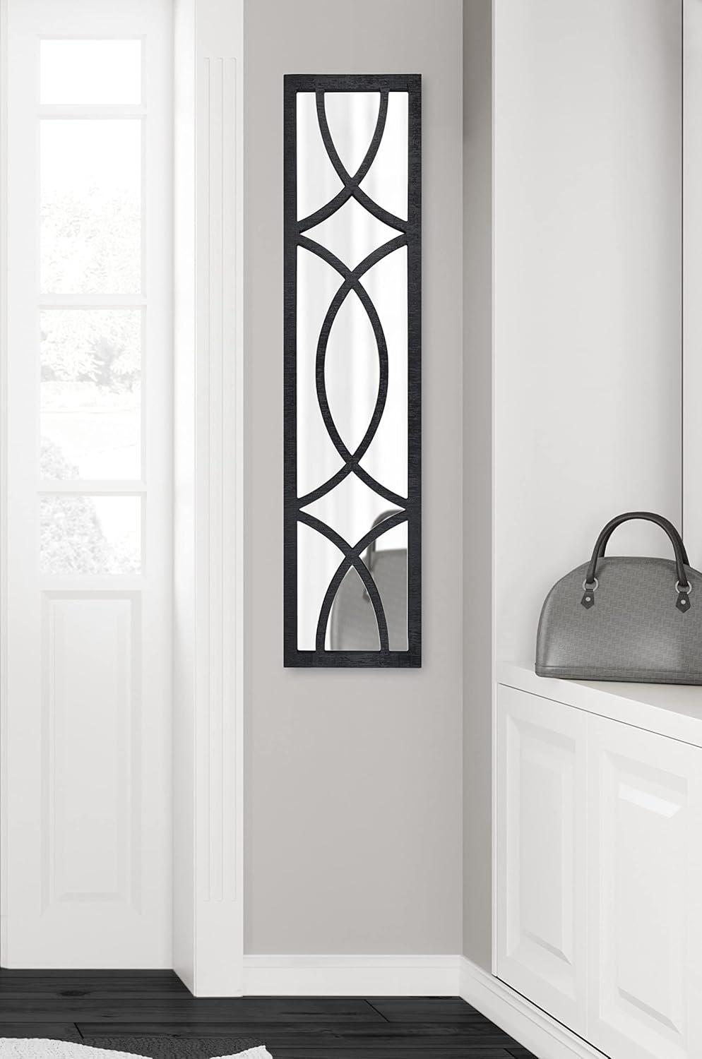 Kate and Laurel Espejo de Pared con Panel de Madera Decorativo, 12" x 48", Negro, Detalles Rústicos en Panel de Ventana