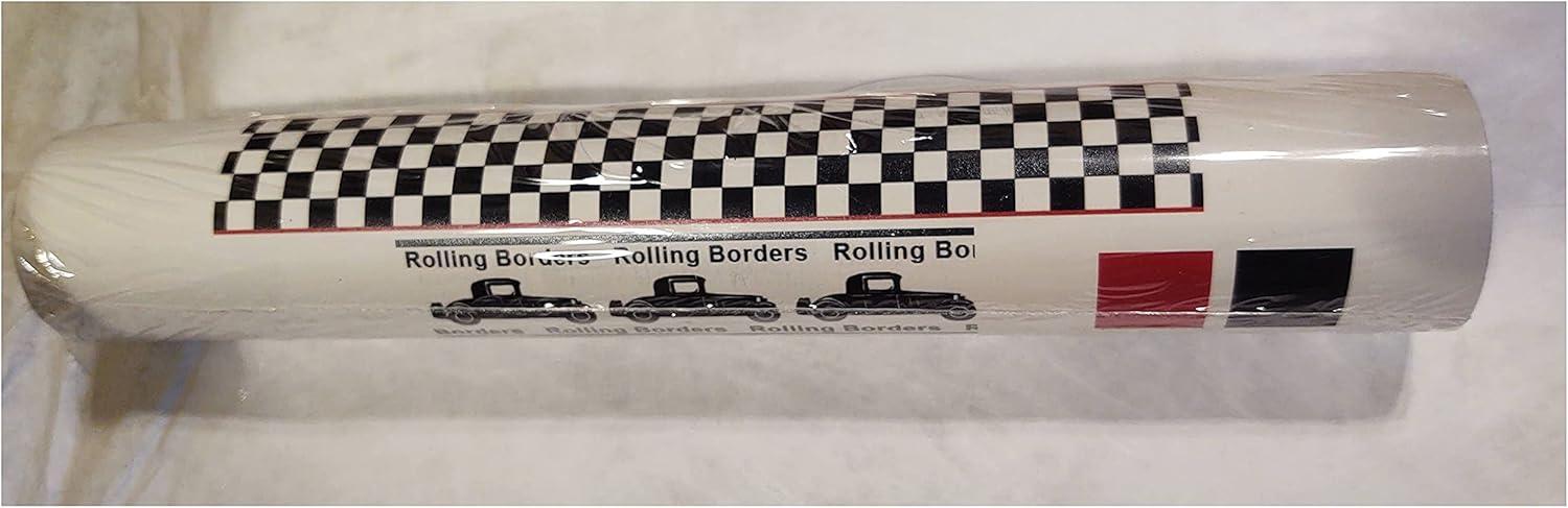 Checkered Flag Cars Wallpaper Border-9 Inch (Red Edge)