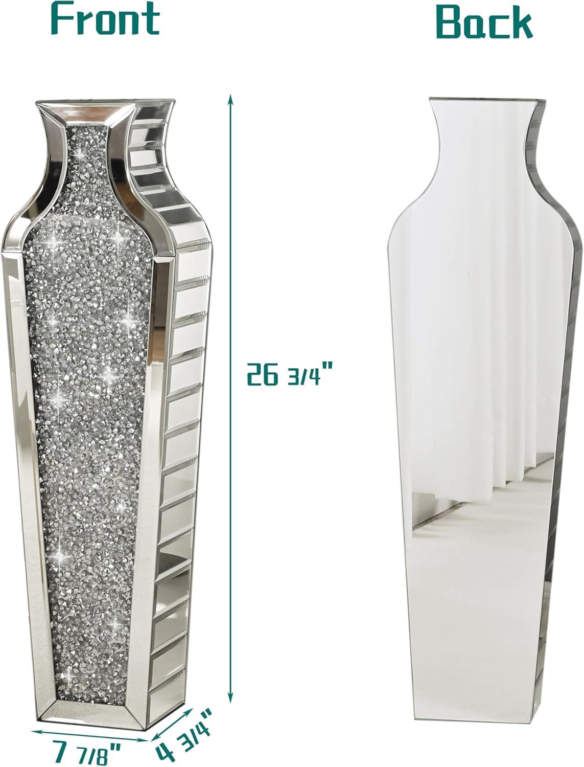 SHYFOY Tall Crushed Diamond Floor Vase Large Silver Mirror Vases for Decor Living Room Floor, Luxury Container for Dried Flower Arrangements Decor, 26.8 inches