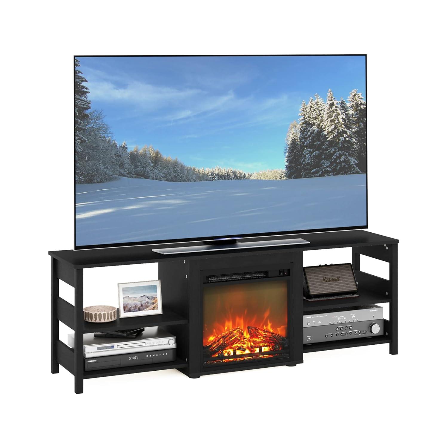 Furinno Classic Fireplace TV Stand Entertainment Console Media Center W/18" Electric Fireplace for TVs up to 70",Americano