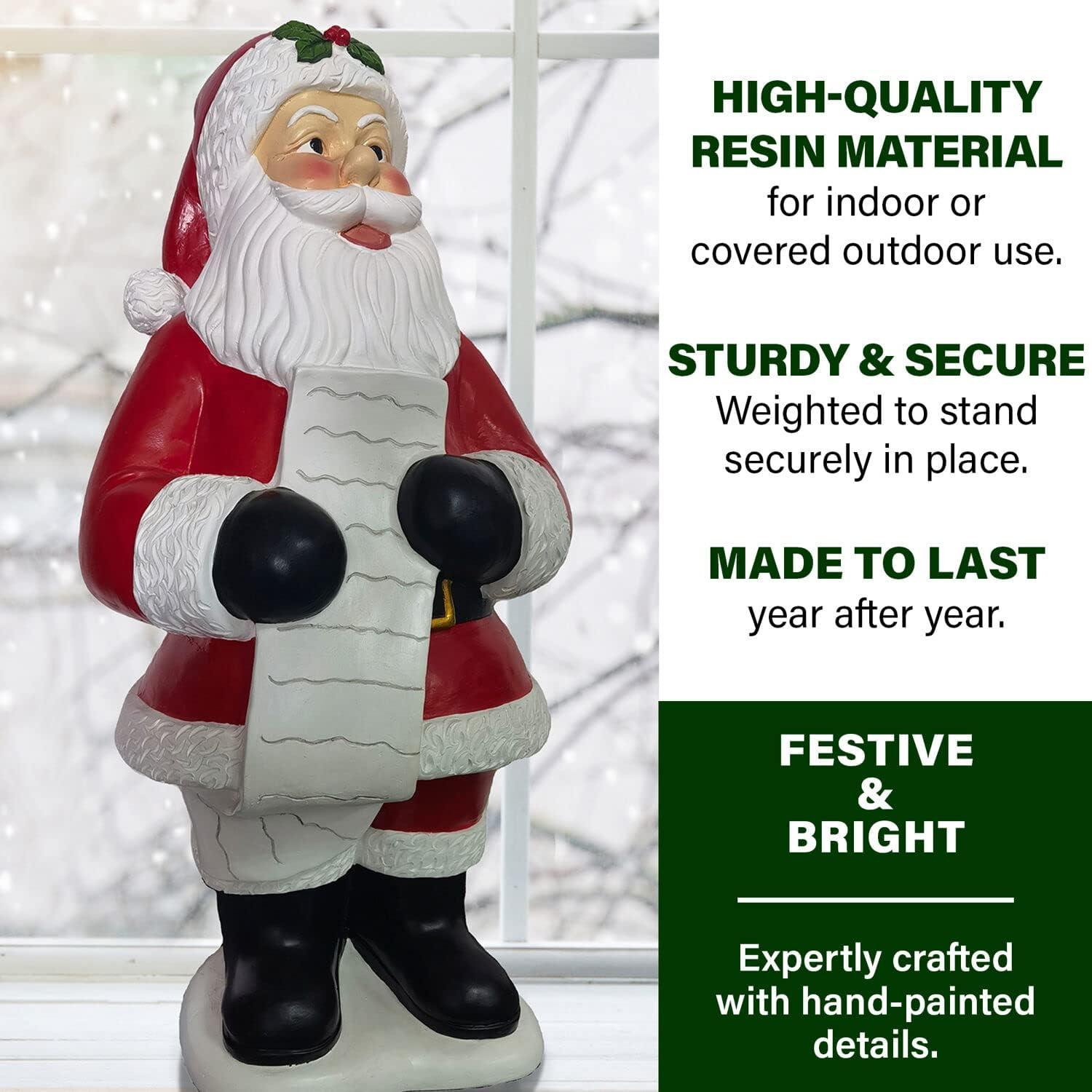 Resin African American Santa Claus Holding a Naughty and Nice List Statue