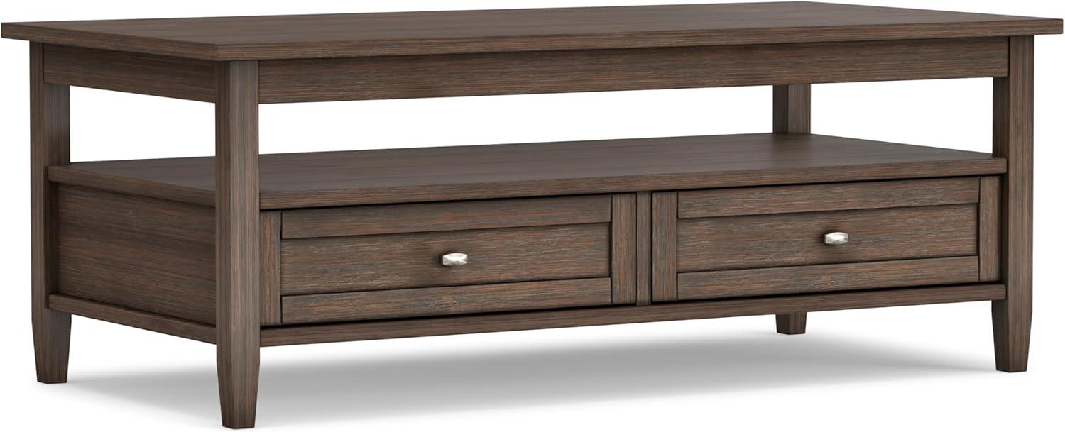 Simpli Home Warm Shaker 48"W Solid Wood Coffee Table with Two Storage Drawers and Open Shelf