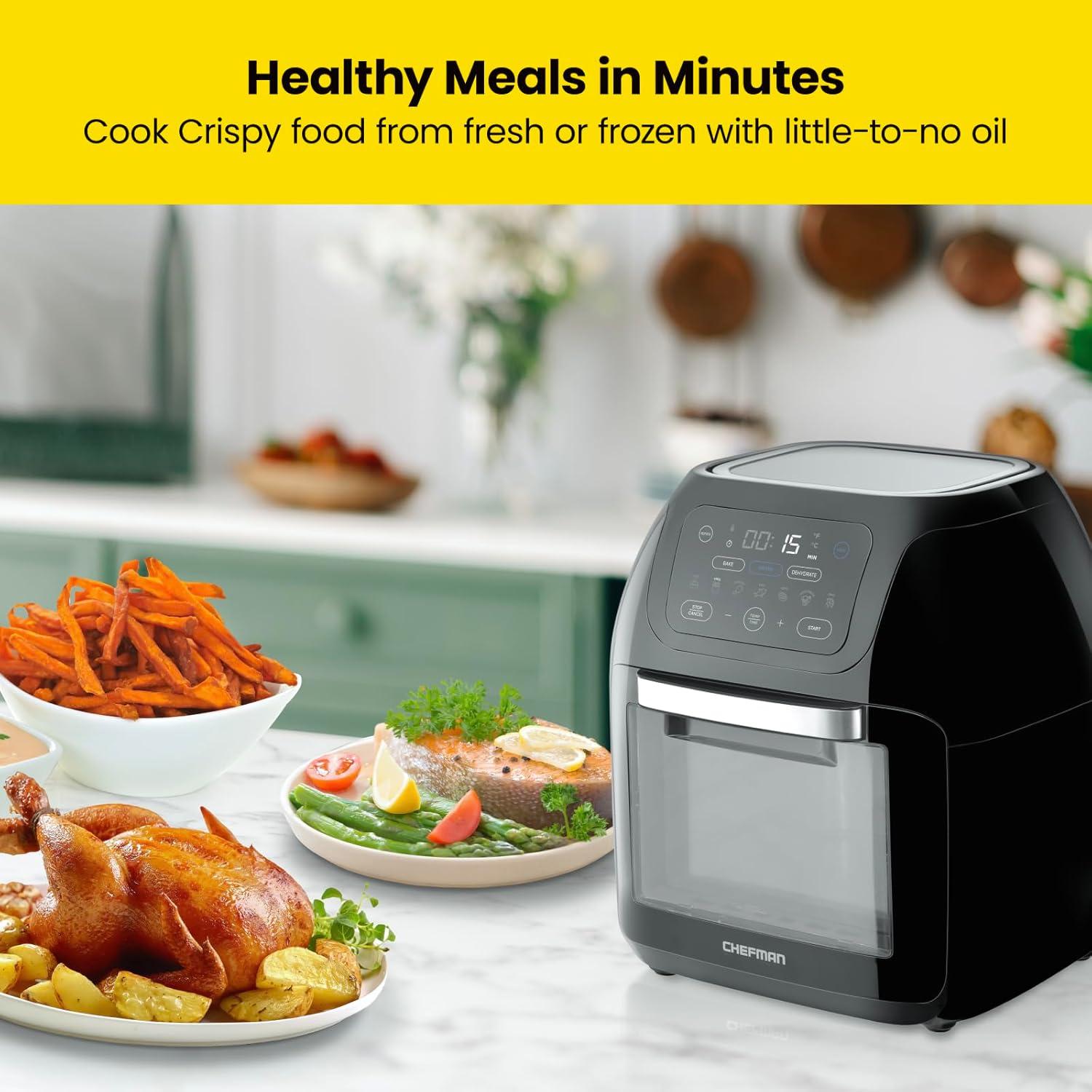 Chefman Multifunctional Digital 10 Qt. Air Fryer+ Rotisserie, Fry, Roast & Bake, 17 Presets - Black, New