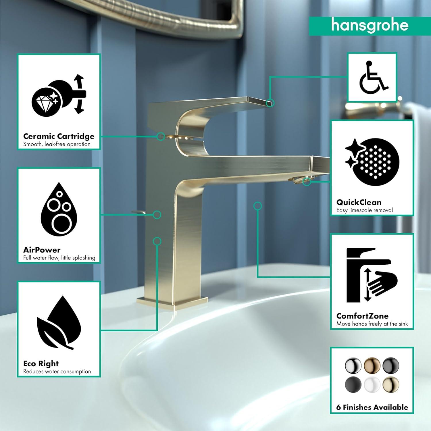 Hansgrohe Metropol Single-Hole Faucet 110 with Lever Handle and Drain Assembly, 1.2 GPM