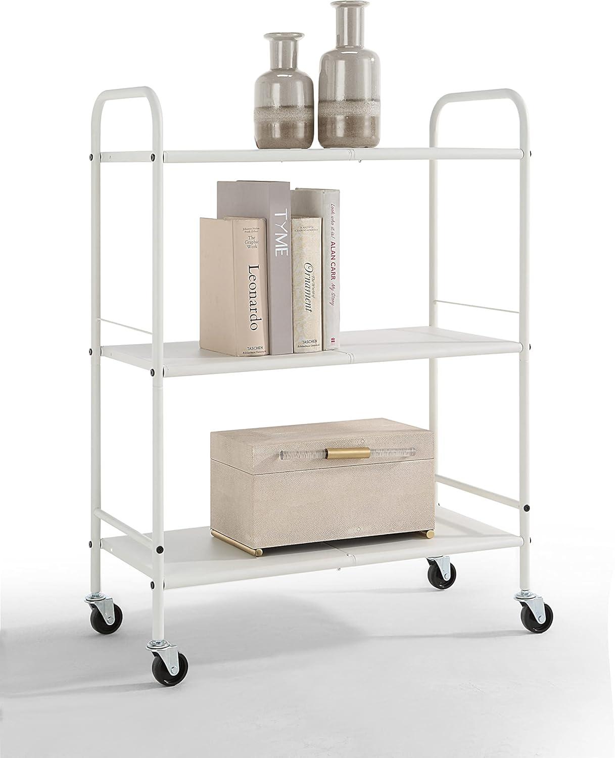 SunnyPoint 3-Tier Wide Rolling Organizer Utility Craft Cart White (YJ-WIDE-W)