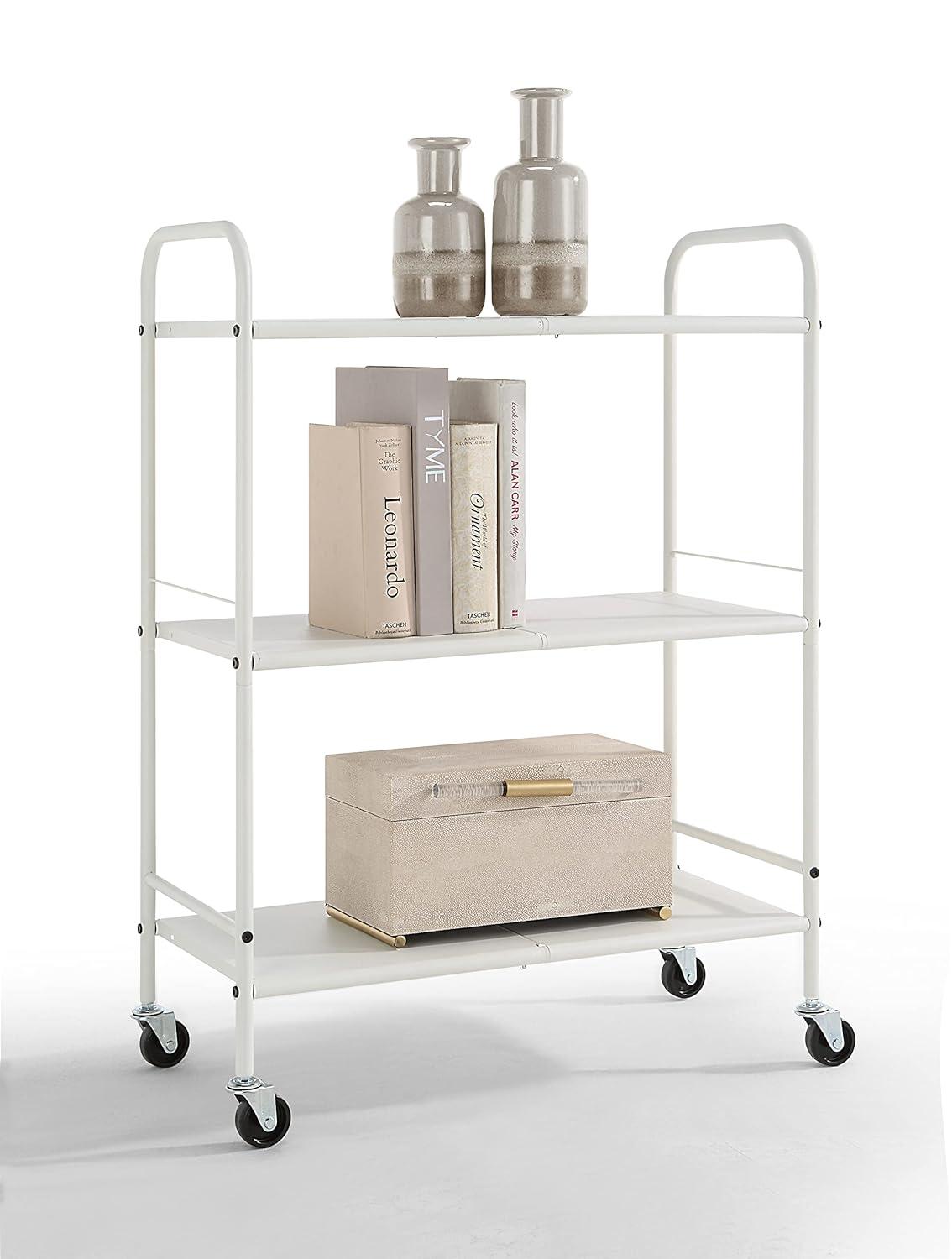 SunnyPoint 3-Tier Wide Rolling Organizer Utility Craft Cart White (YJ-WIDE-W)