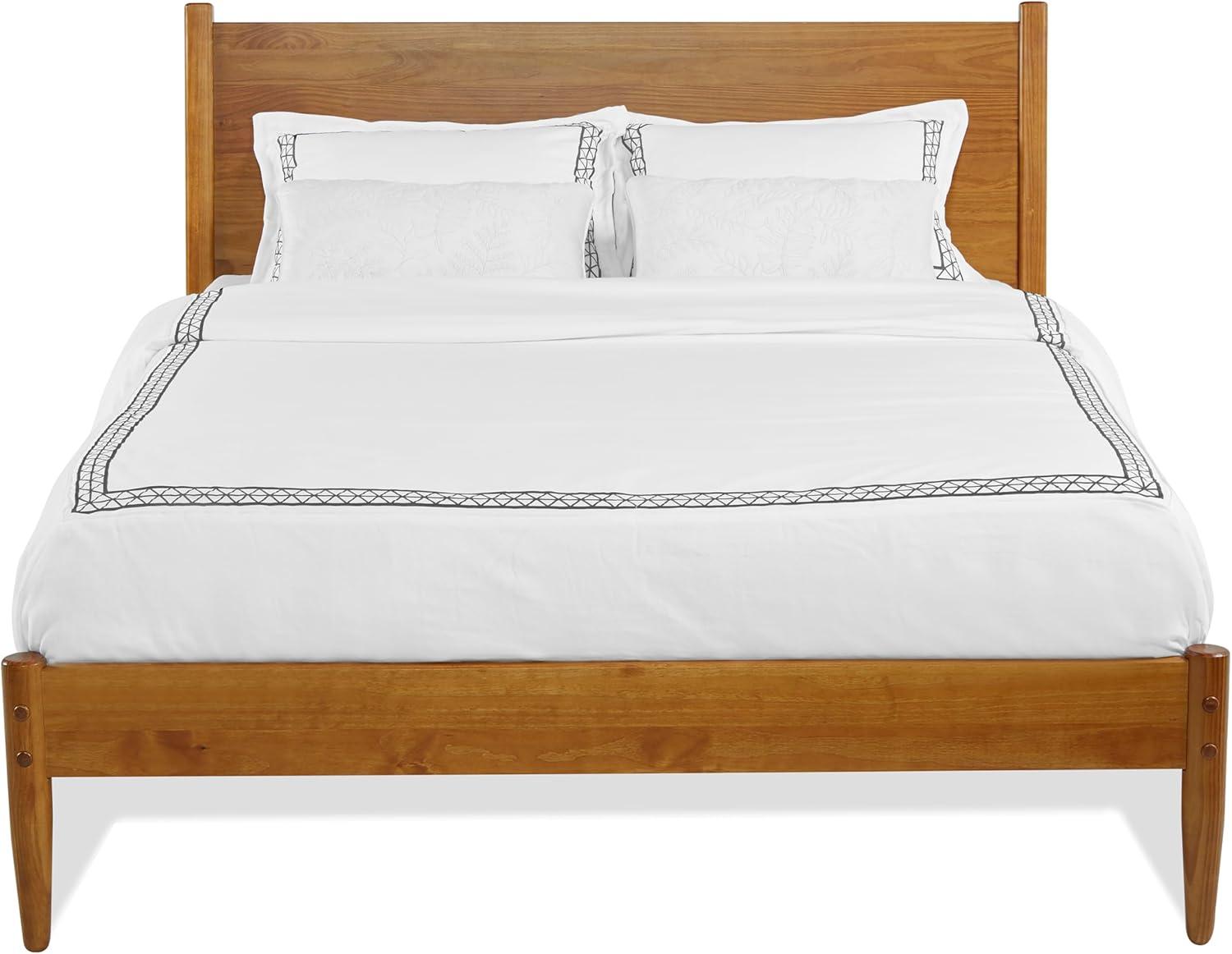 Camaflexi Castanho King Mid-Century Modern Pine Wood Platform Bed