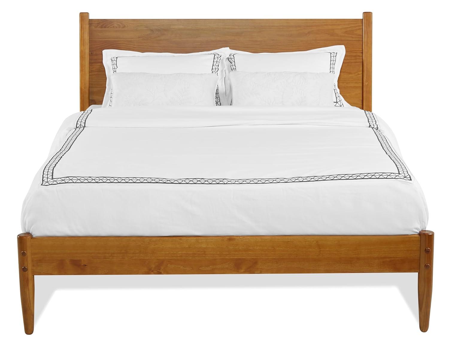 Camaflexi Mid Century Platform Bed Wood Panel Bed Frame with Headboard, Full, Castanho