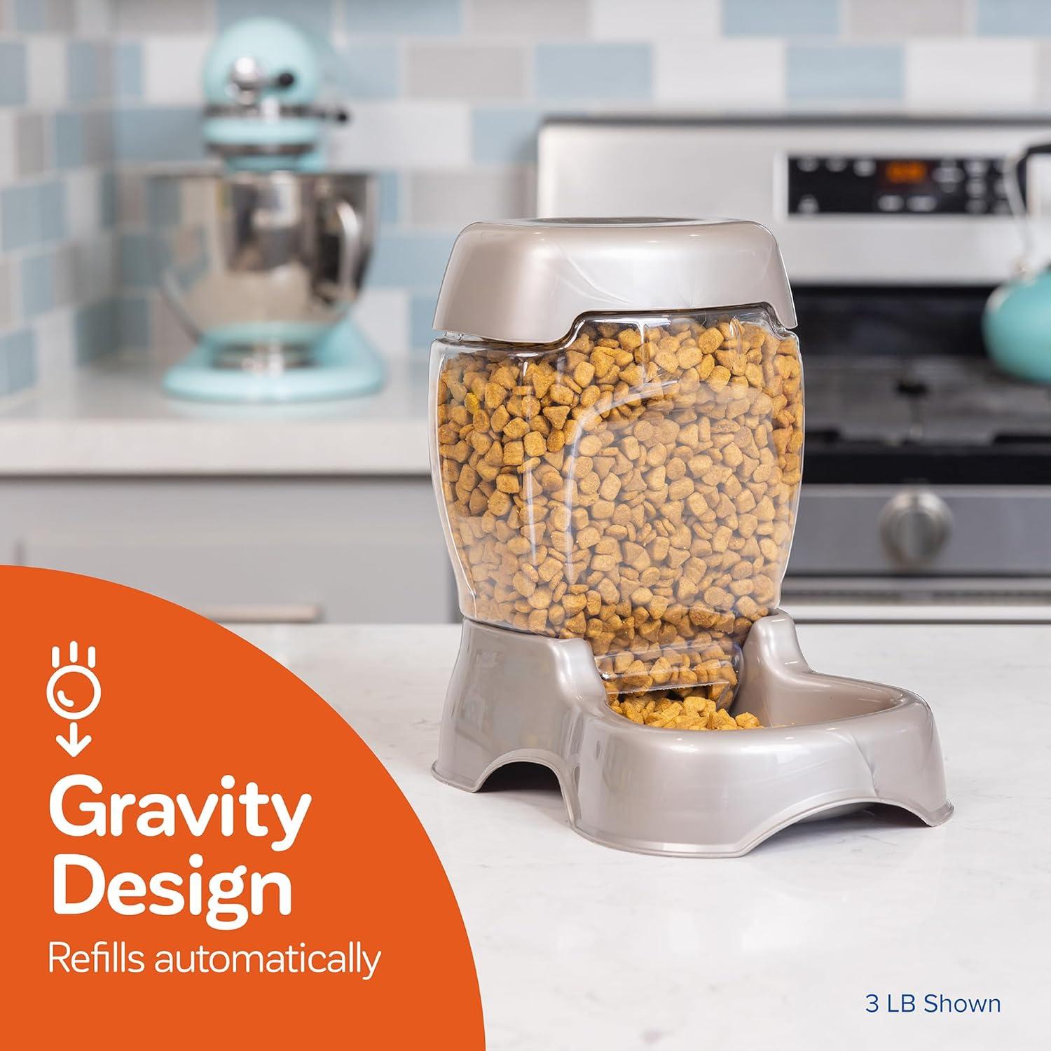 Small Pearl Tan Gravity Pet Feeder with Clear Hopper