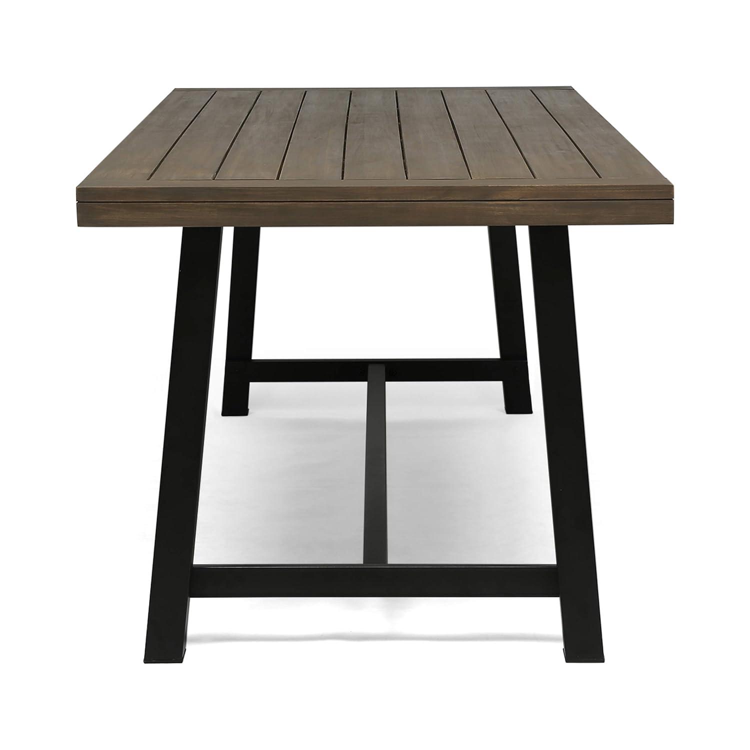 Carlisle 79" Rectangle Acacia and Iron Dining Table Gray/Black - Christopher Knight Home: Weather-Resistant, Seats 8
