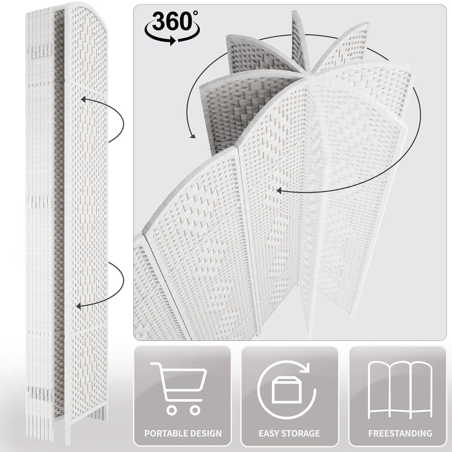 Rose Home Fashion 6 ft Tall Room Divider, Room Dividers and Folding Privacy Screens, 15.7in Privacy Screen 8 Panel Partition Temporary Wall Separation for Private, White